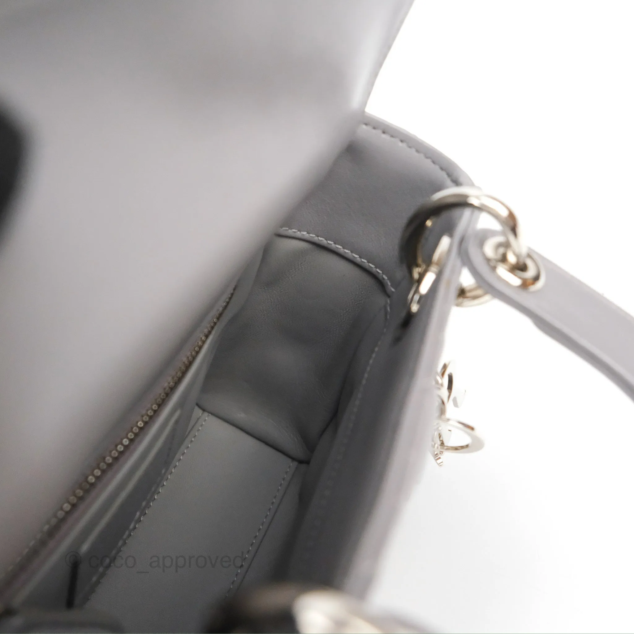 Christian Dior Mini Lady Dior Grey Lambskin Cannage Silver Hardware