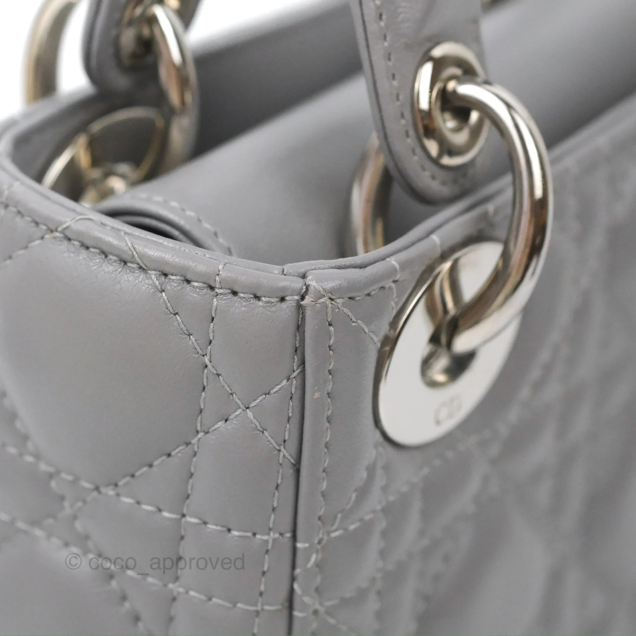 Christian Dior Mini Lady Dior Grey Lambskin Cannage Silver Hardware