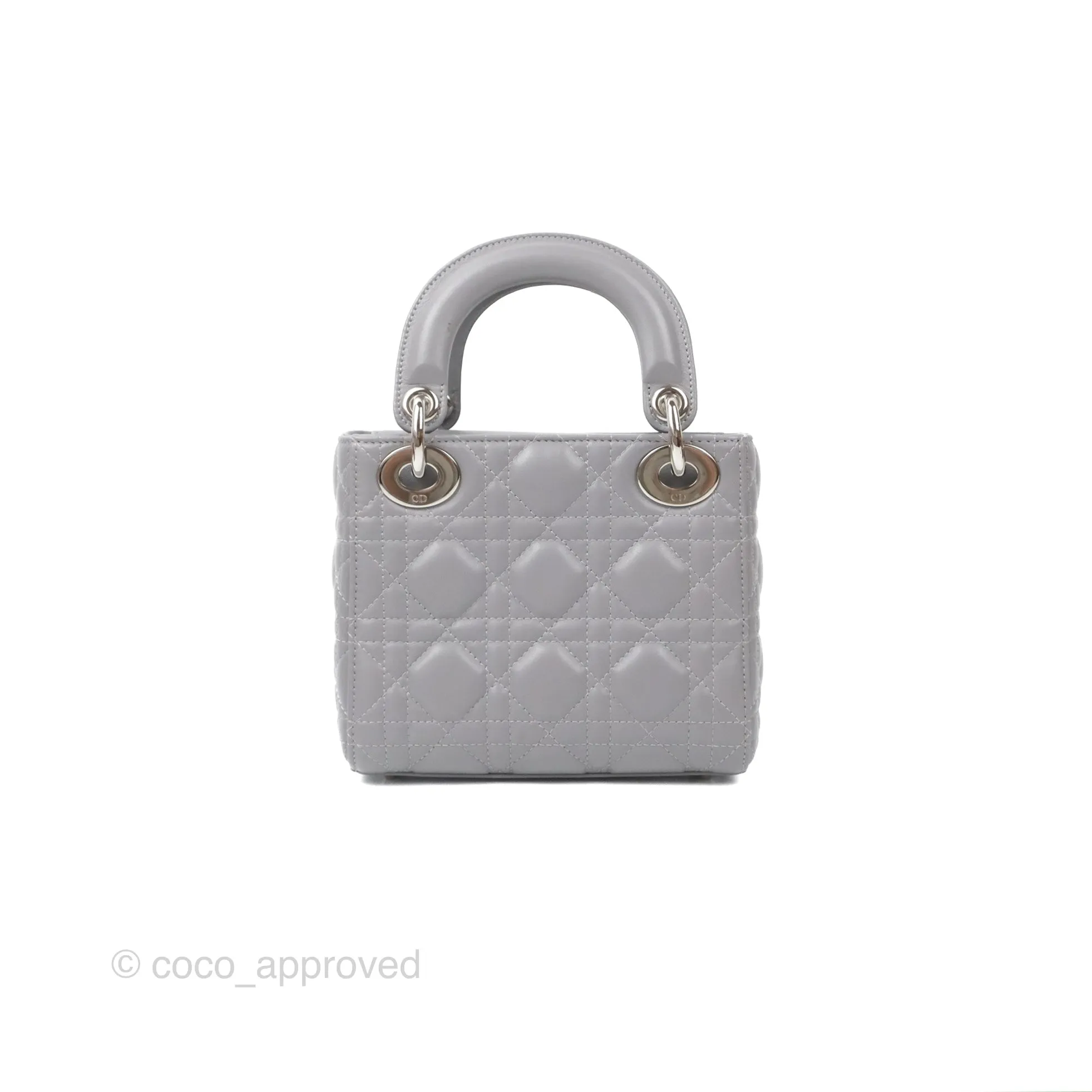 Christian Dior Mini Lady Dior Grey Lambskin Cannage Silver Hardware