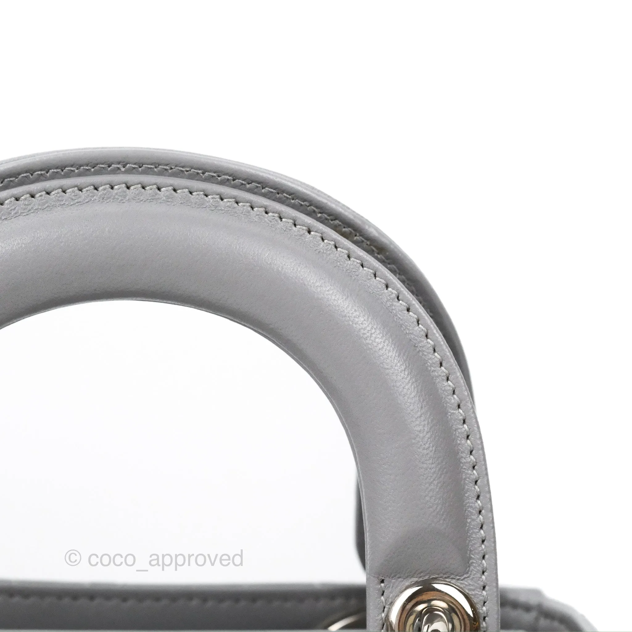 Christian Dior Mini Lady Dior Grey Lambskin Cannage Silver Hardware