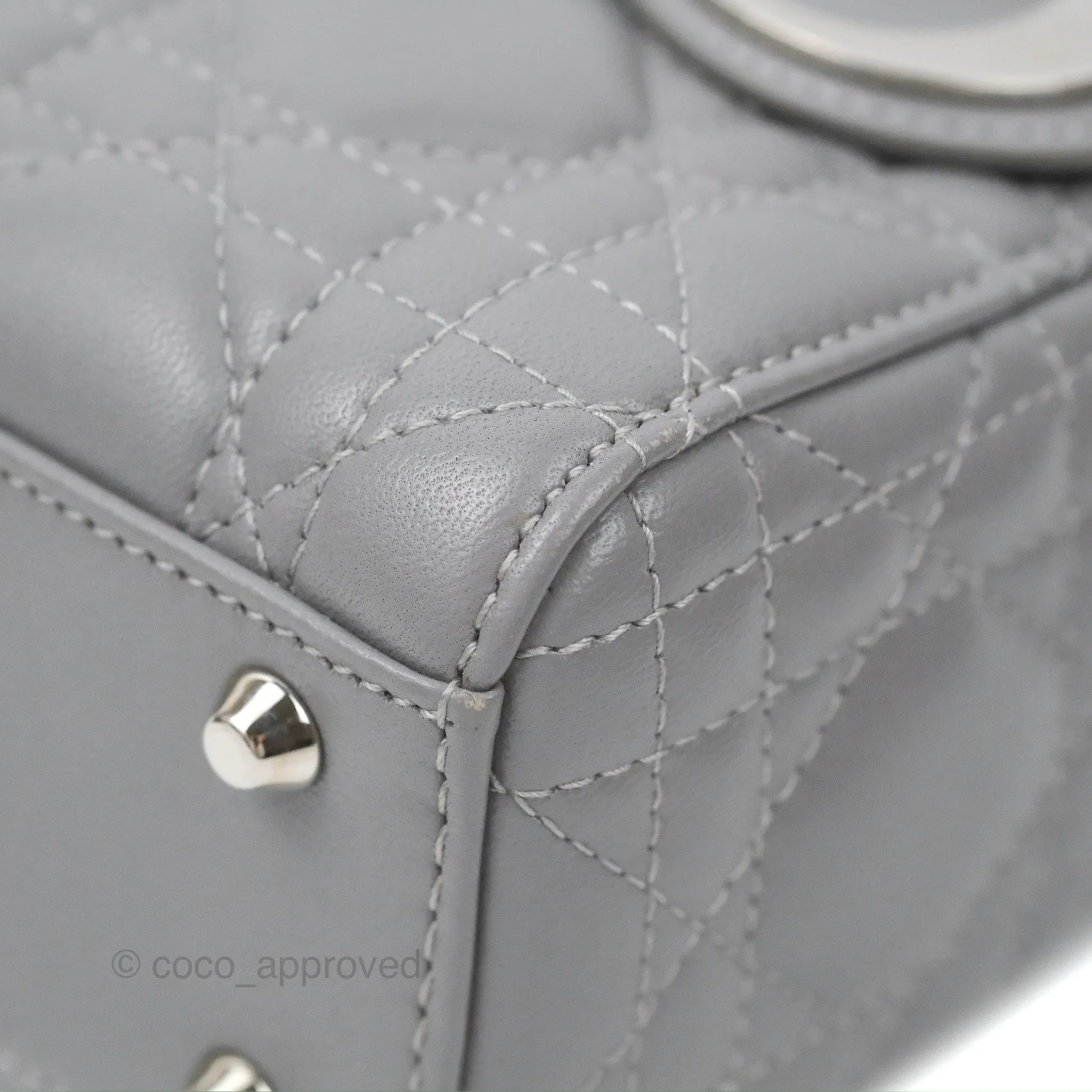 Christian Dior Mini Lady Dior Grey Lambskin Cannage Silver Hardware