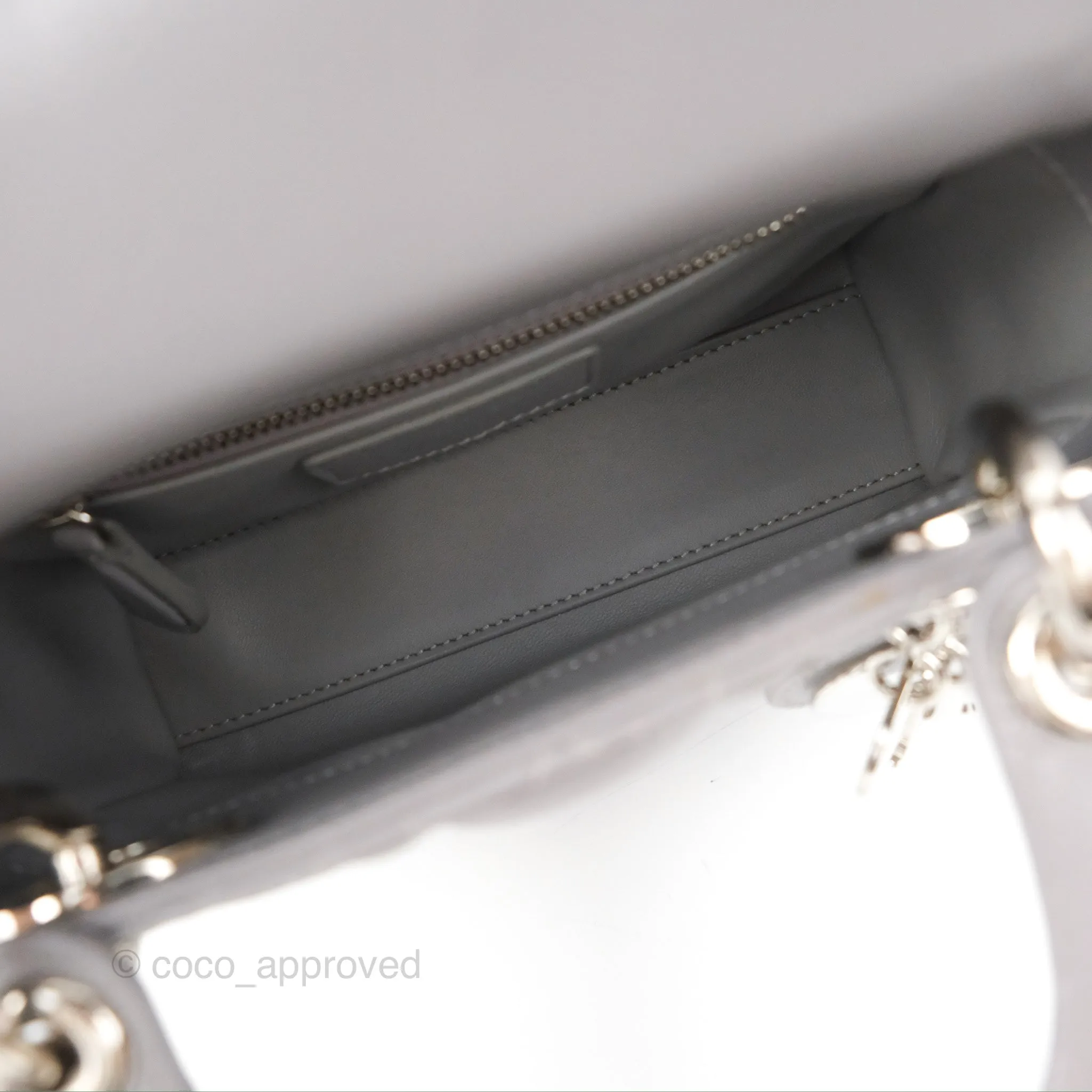 Christian Dior Mini Lady Dior Grey Lambskin Cannage Silver Hardware