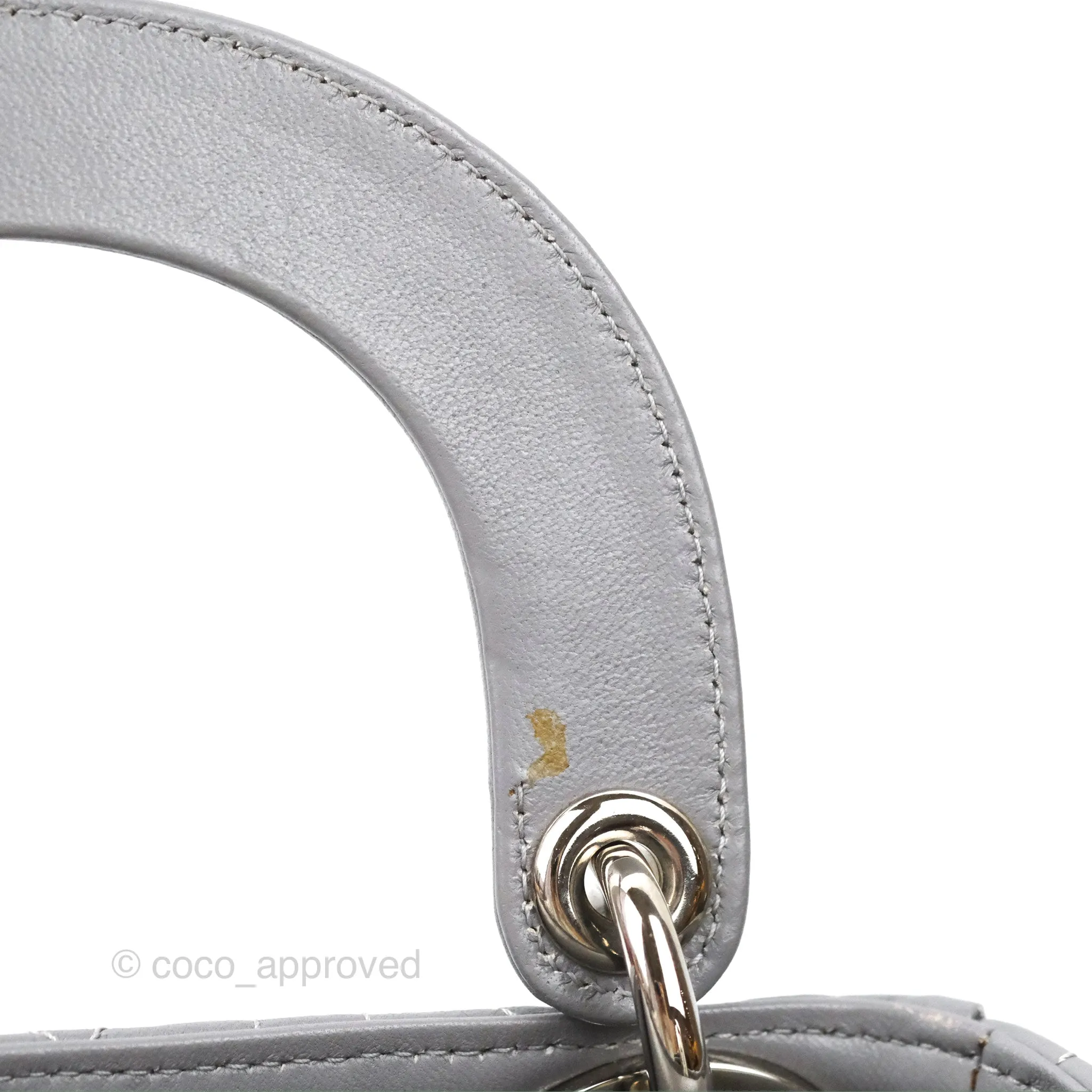 Christian Dior Mini Lady Dior Grey Lambskin Cannage Silver Hardware
