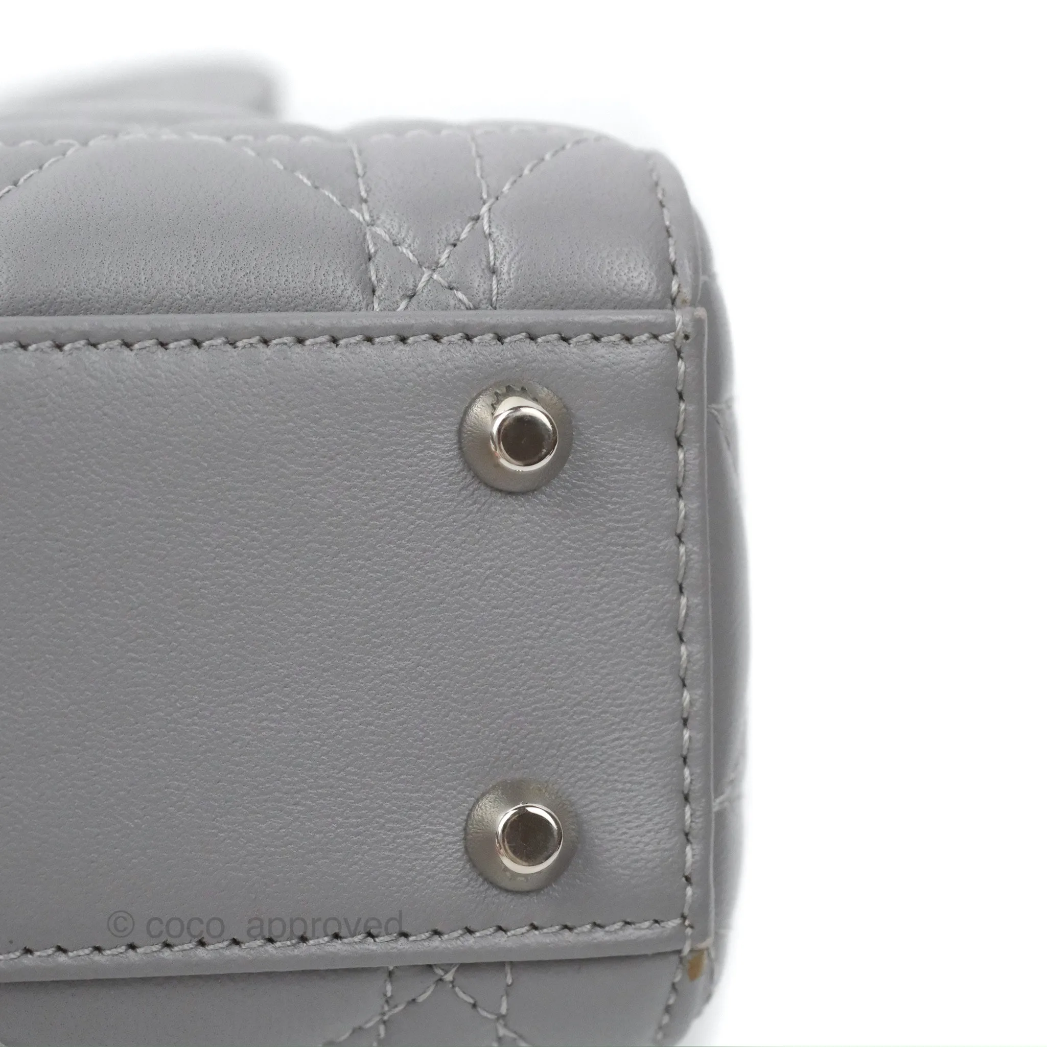 Christian Dior Mini Lady Dior Grey Lambskin Cannage Silver Hardware