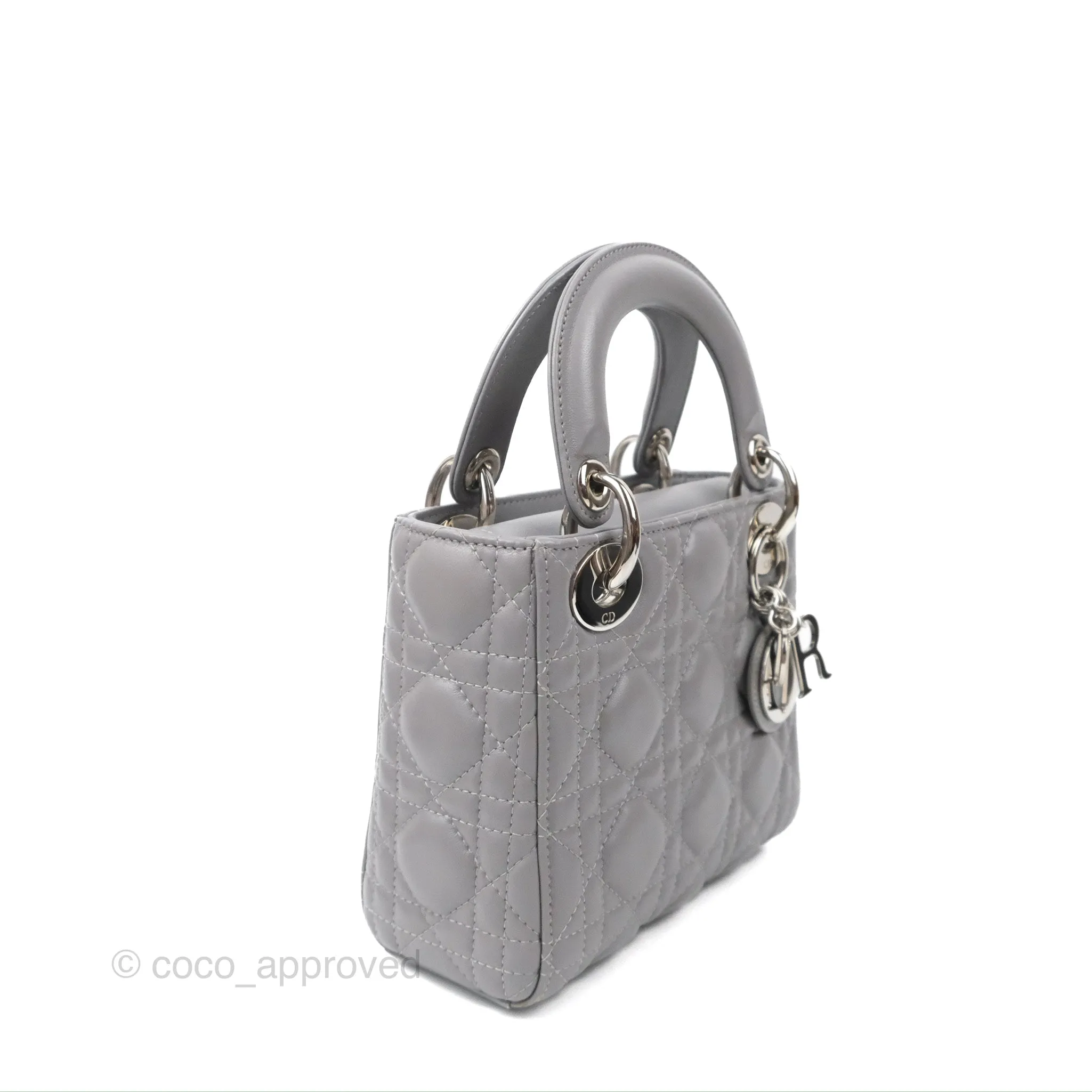 Christian Dior Mini Lady Dior Grey Lambskin Cannage Silver Hardware