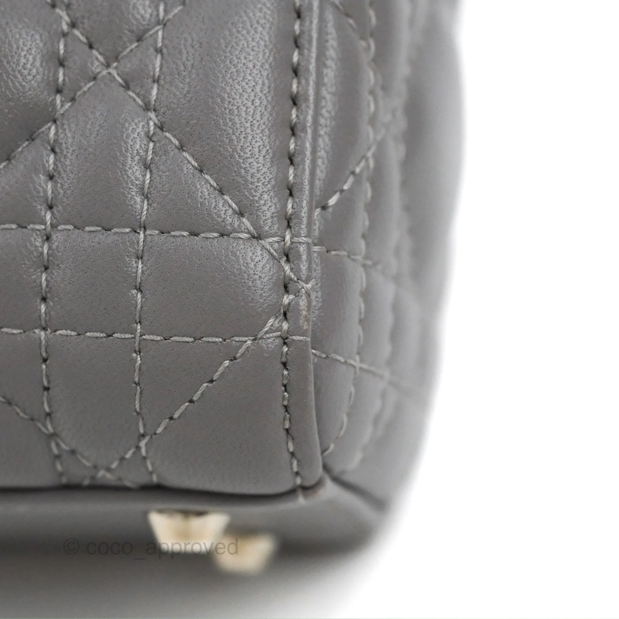 Christian Dior Mini Lady Dior Grey Lambskin Cannage Silver Hardware
