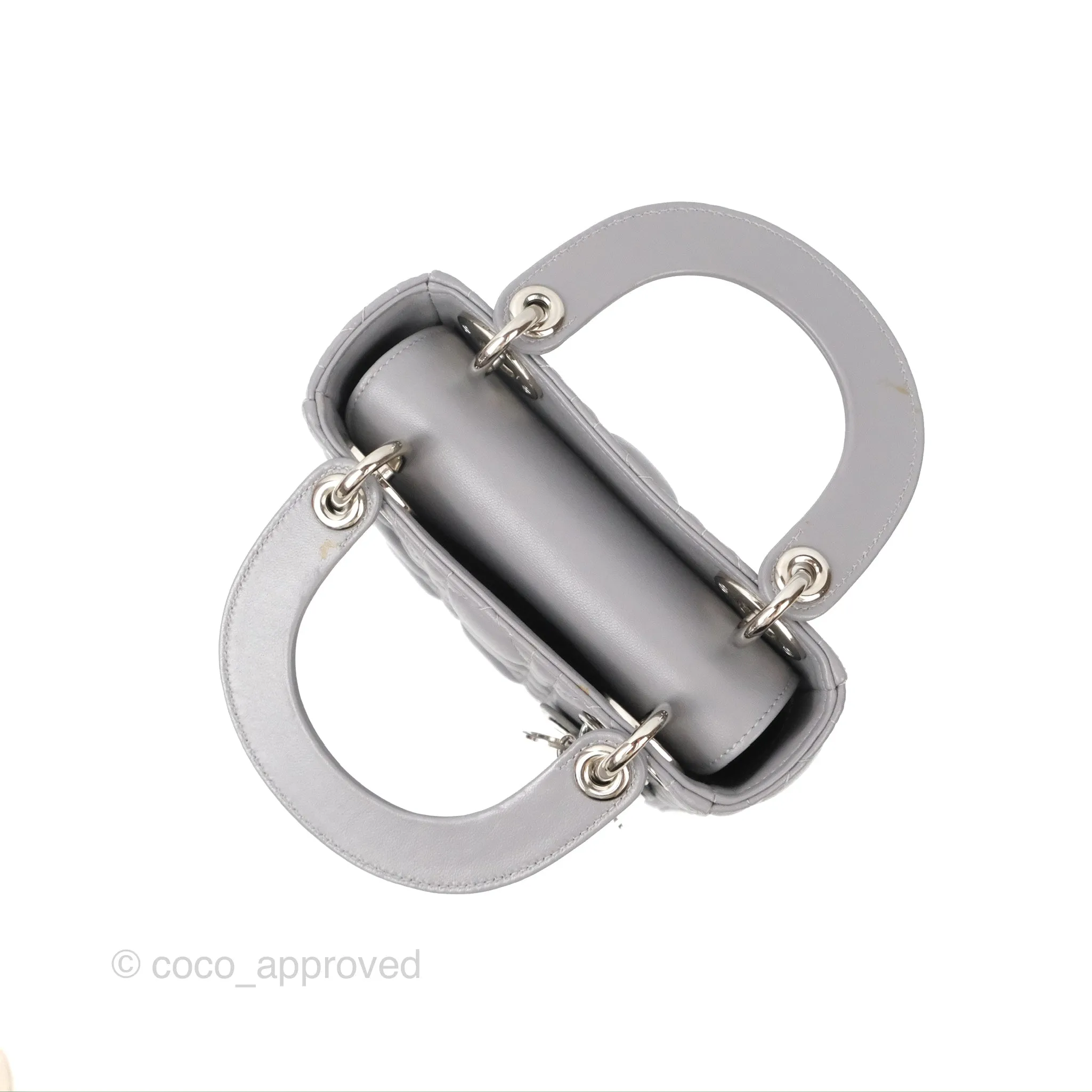 Christian Dior Mini Lady Dior Grey Lambskin Cannage Silver Hardware