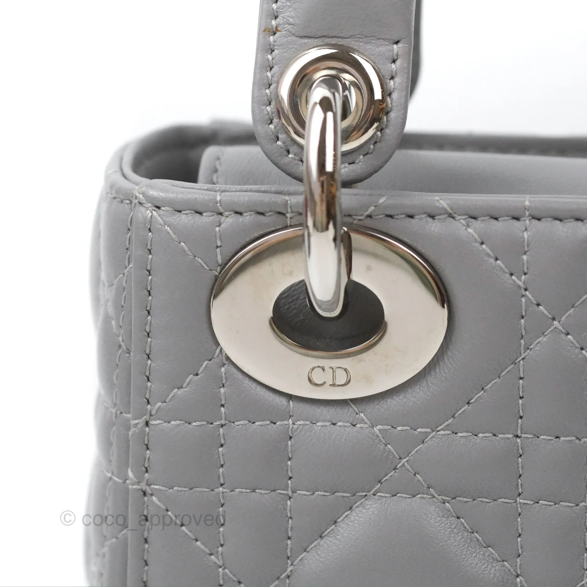 Christian Dior Mini Lady Dior Grey Lambskin Cannage Silver Hardware