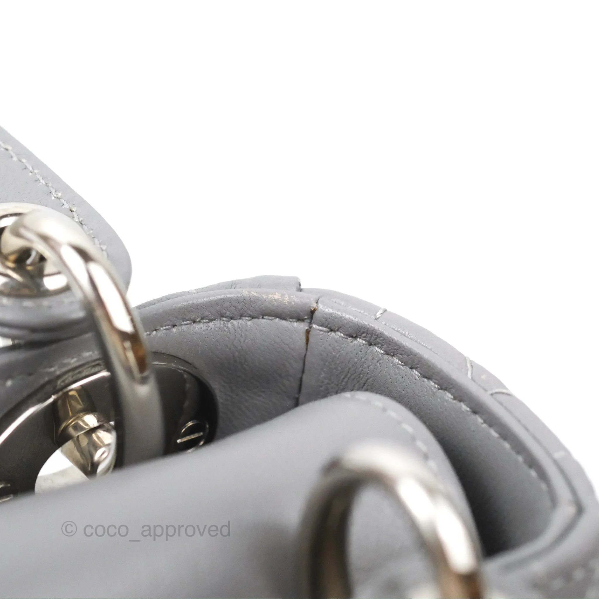 Christian Dior Mini Lady Dior Grey Lambskin Cannage Silver Hardware