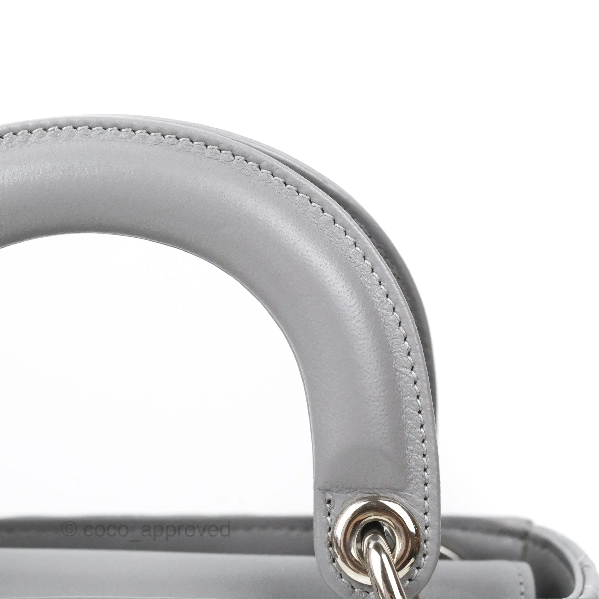 Christian Dior Mini Lady Dior Grey Lambskin Cannage Silver Hardware