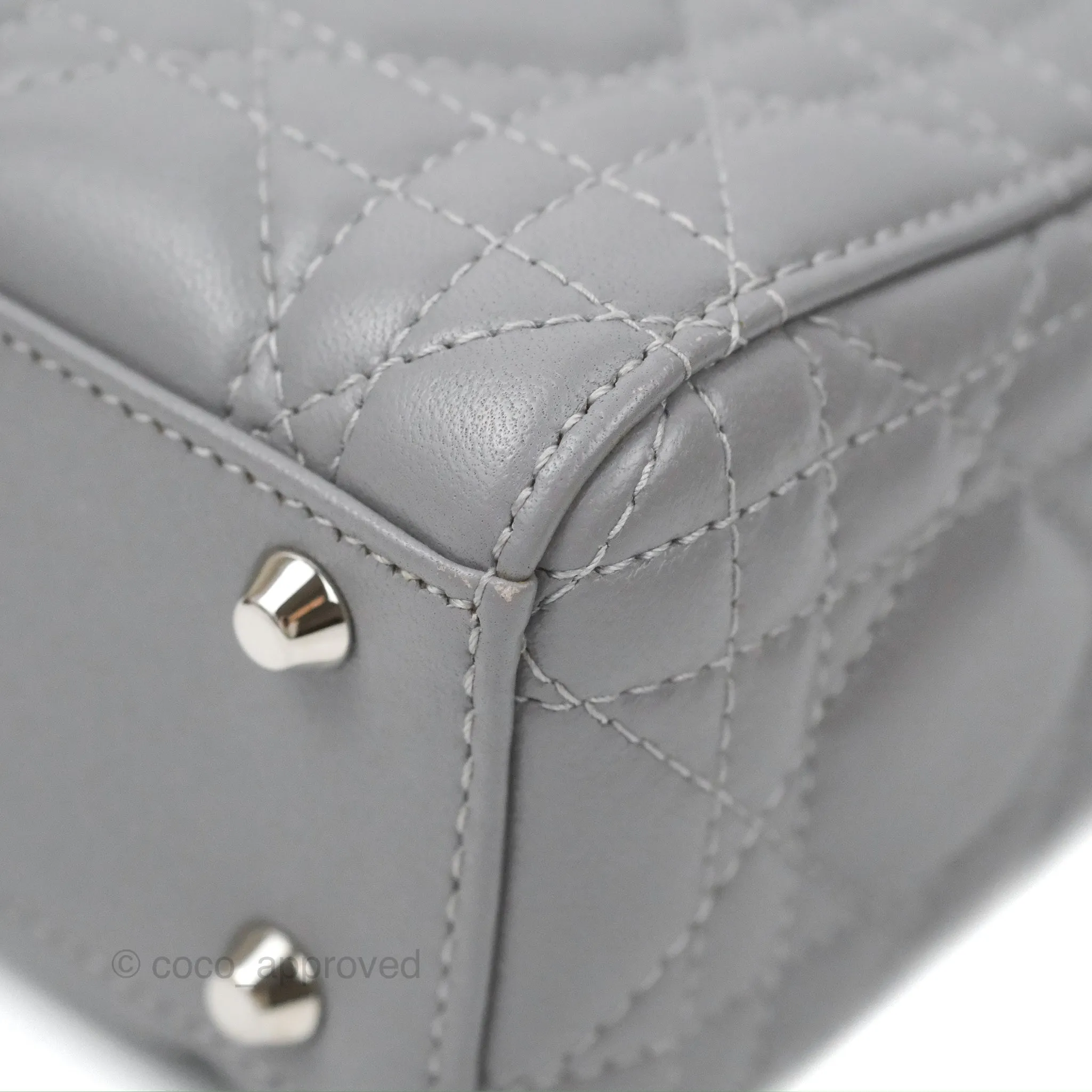Christian Dior Mini Lady Dior Grey Lambskin Cannage Silver Hardware
