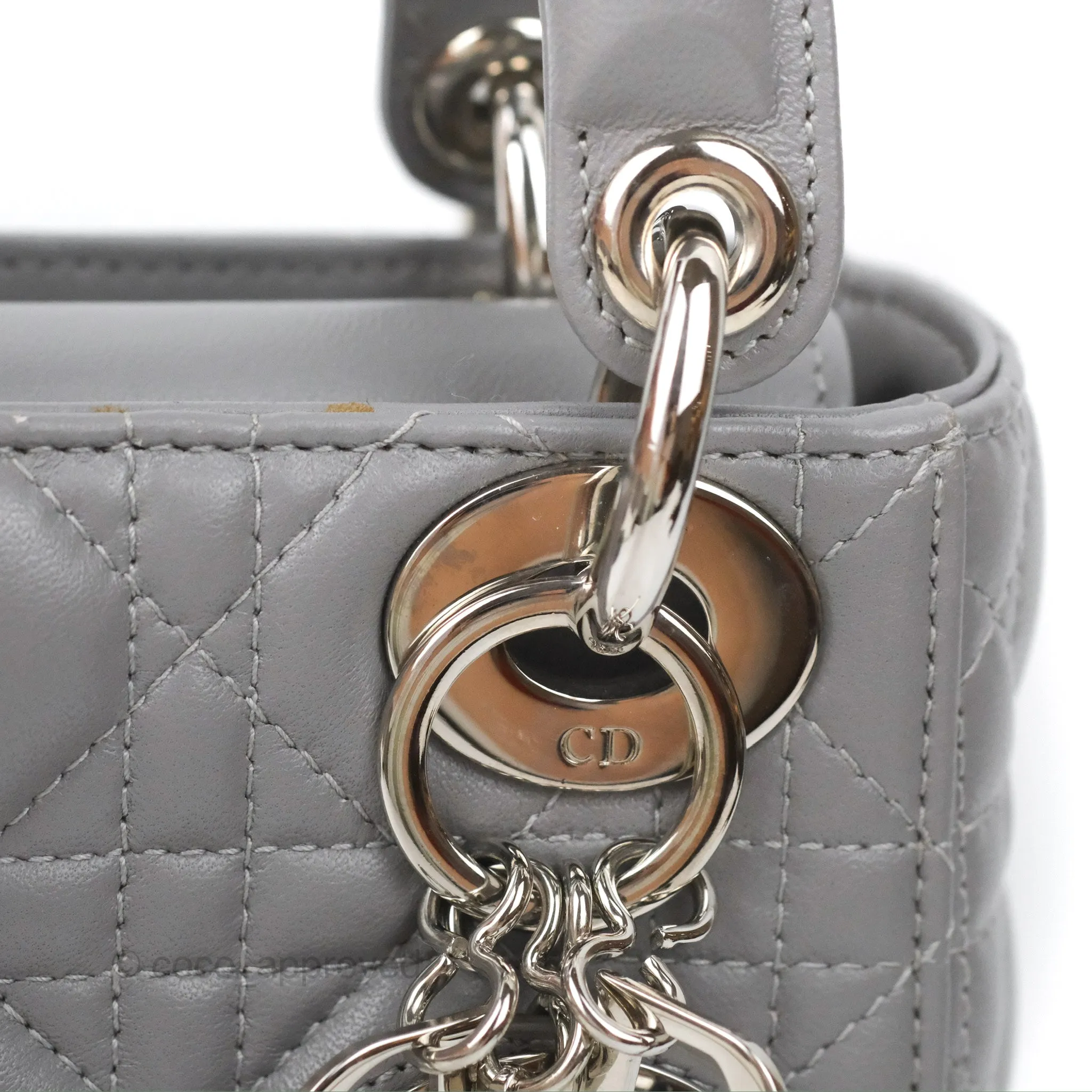 Christian Dior Mini Lady Dior Grey Lambskin Cannage Silver Hardware