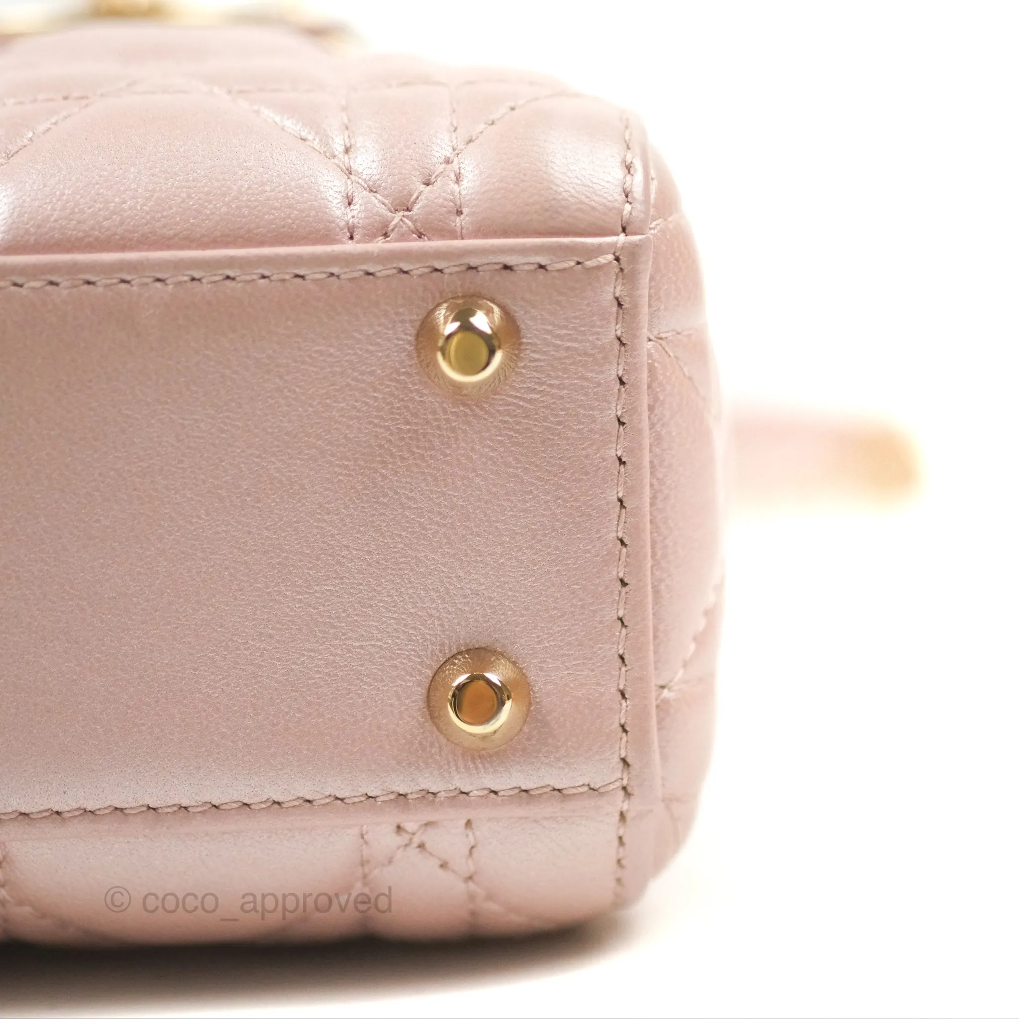 Christian Dior Mini Lady Dior Iridescent Light Pink Cannage Gold Hardware
