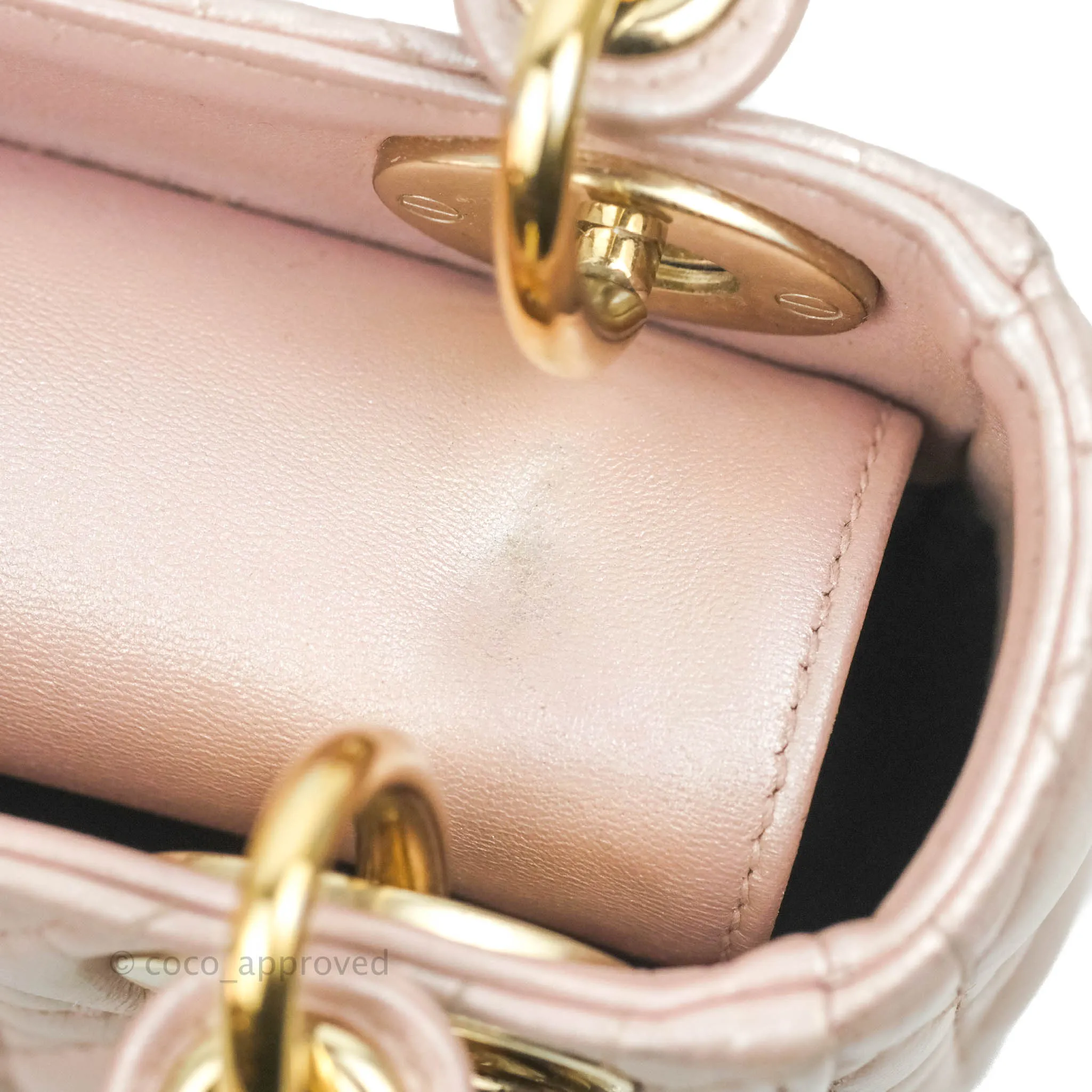 Christian Dior Mini Lady Dior Iridescent Light Pink Cannage Gold Hardware