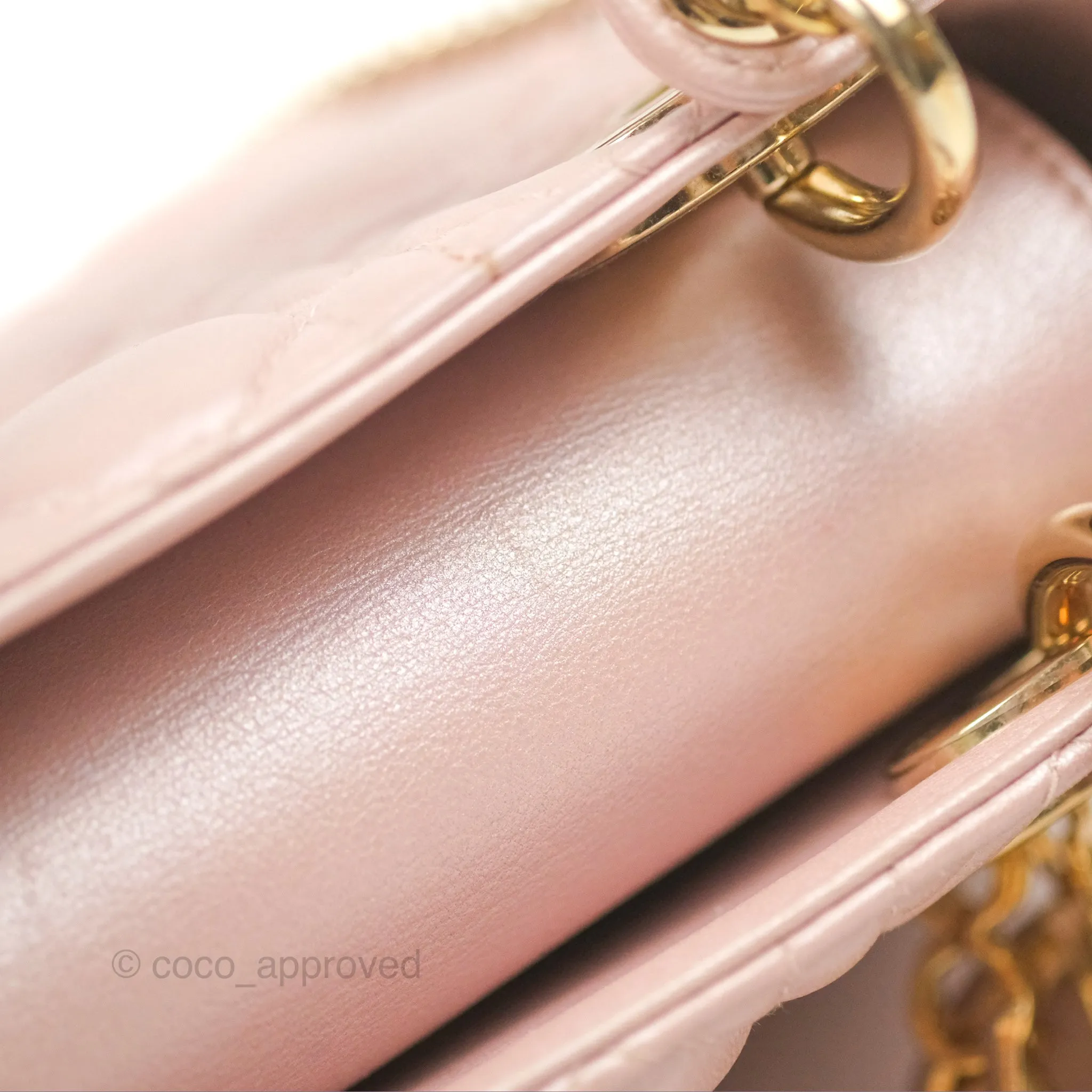 Christian Dior Mini Lady Dior Iridescent Light Pink Cannage Gold Hardware