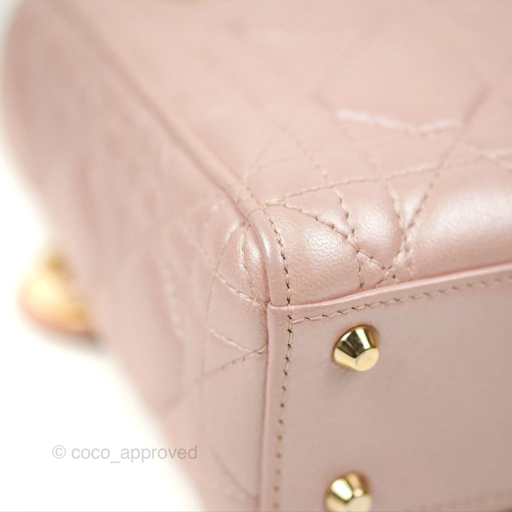 Christian Dior Mini Lady Dior Iridescent Light Pink Cannage Gold Hardware