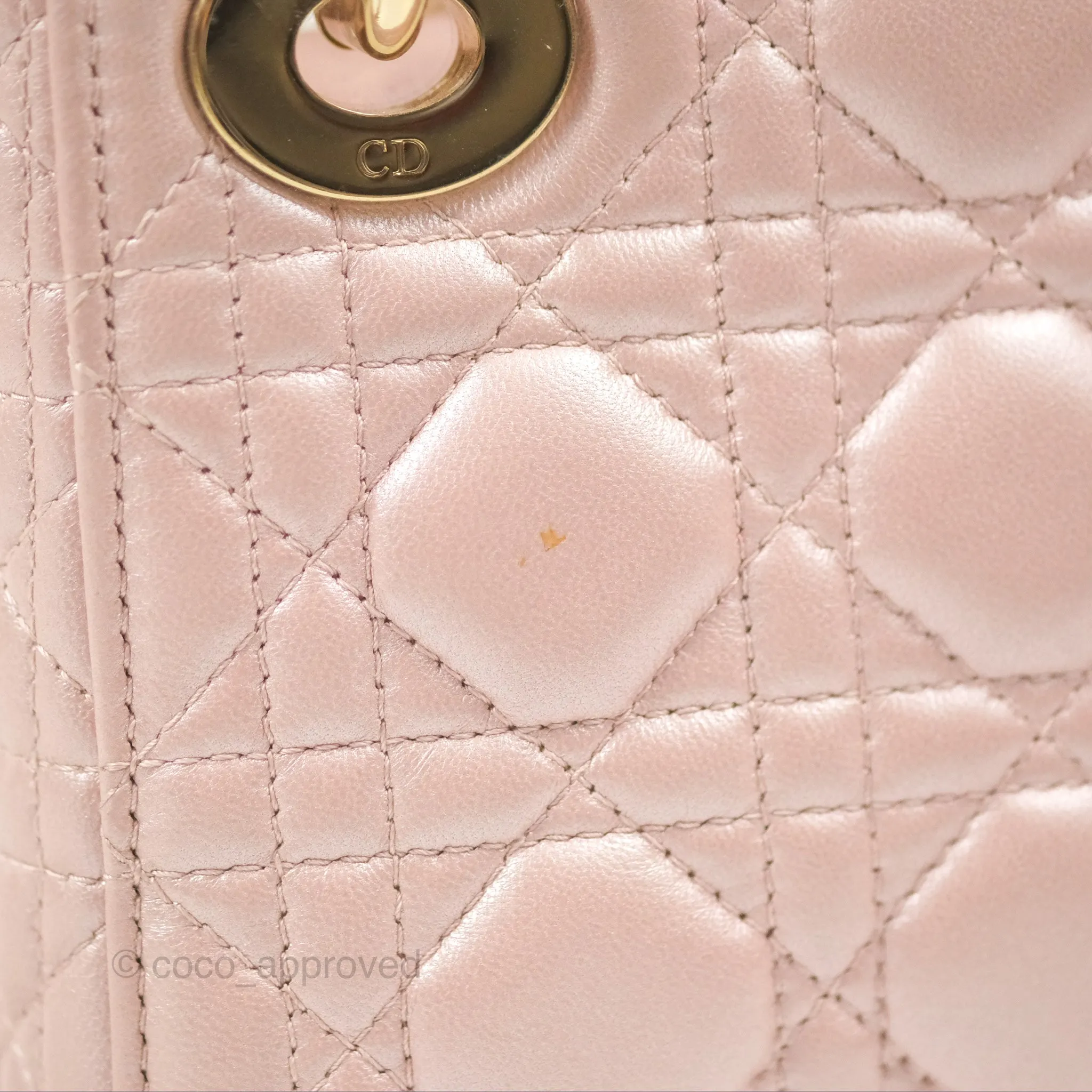 Christian Dior Mini Lady Dior Iridescent Light Pink Cannage Gold Hardware