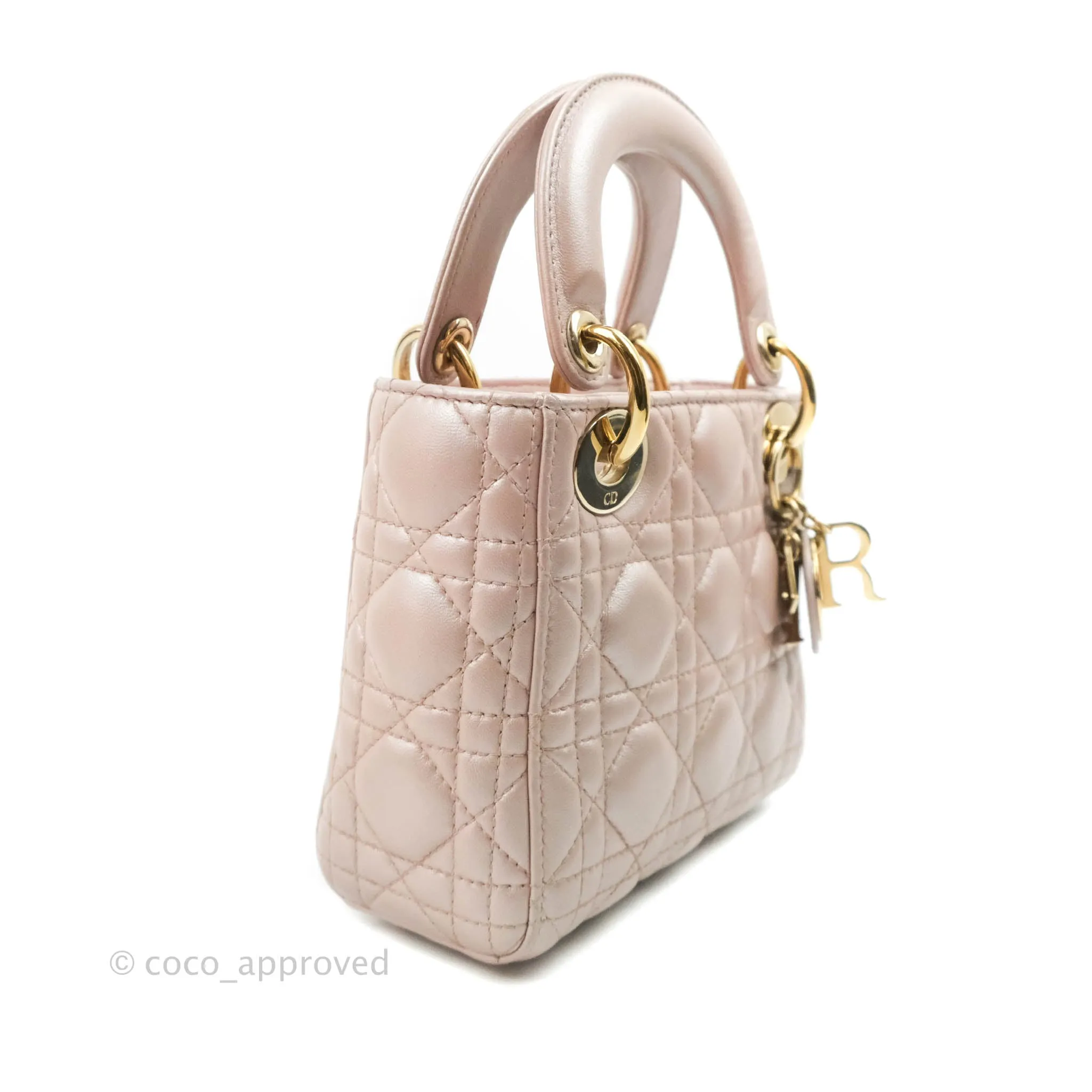 Christian Dior Mini Lady Dior Iridescent Light Pink Cannage Gold Hardware