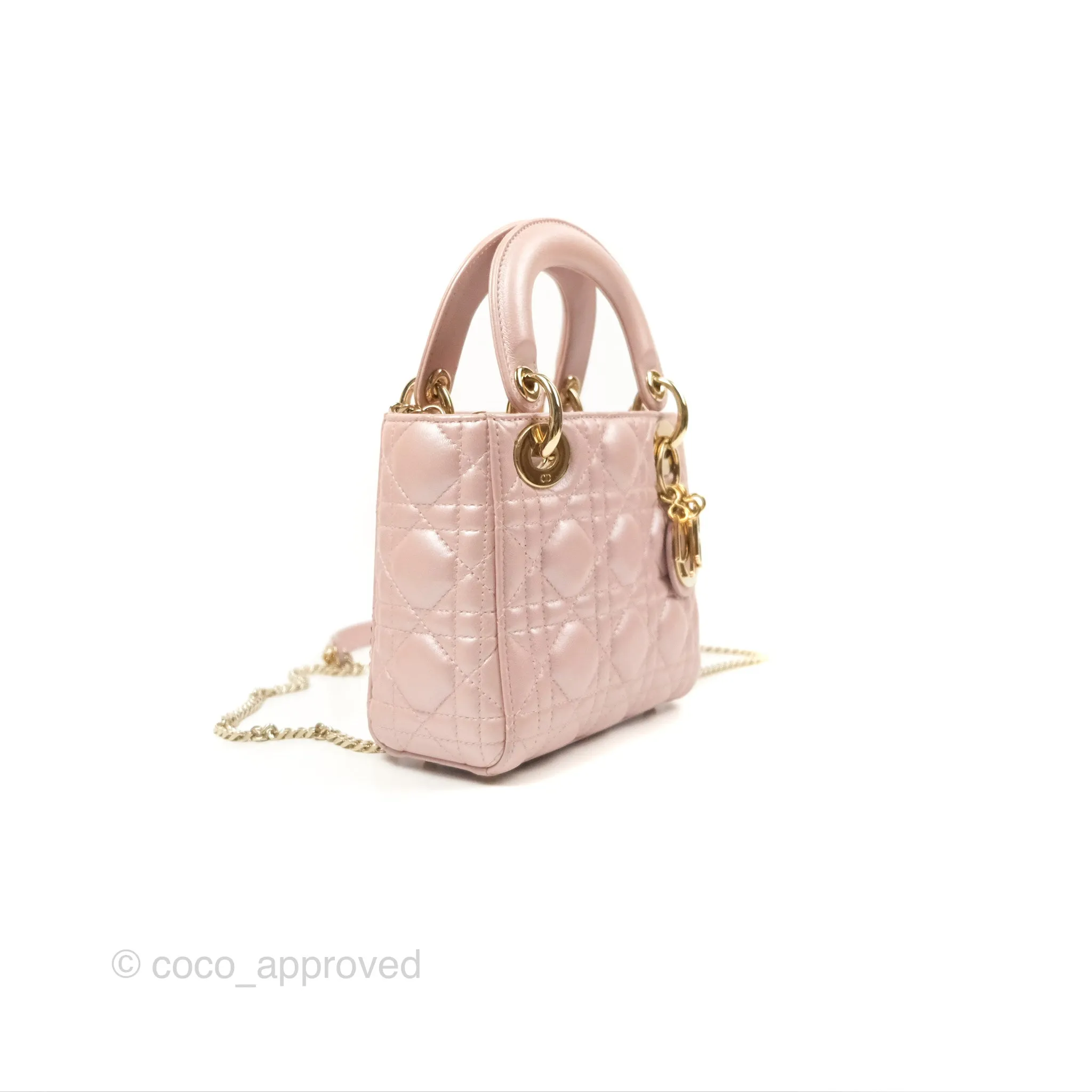 Christian Dior Mini Lady Dior Iridescent Light Pink Cannage Gold Hardware