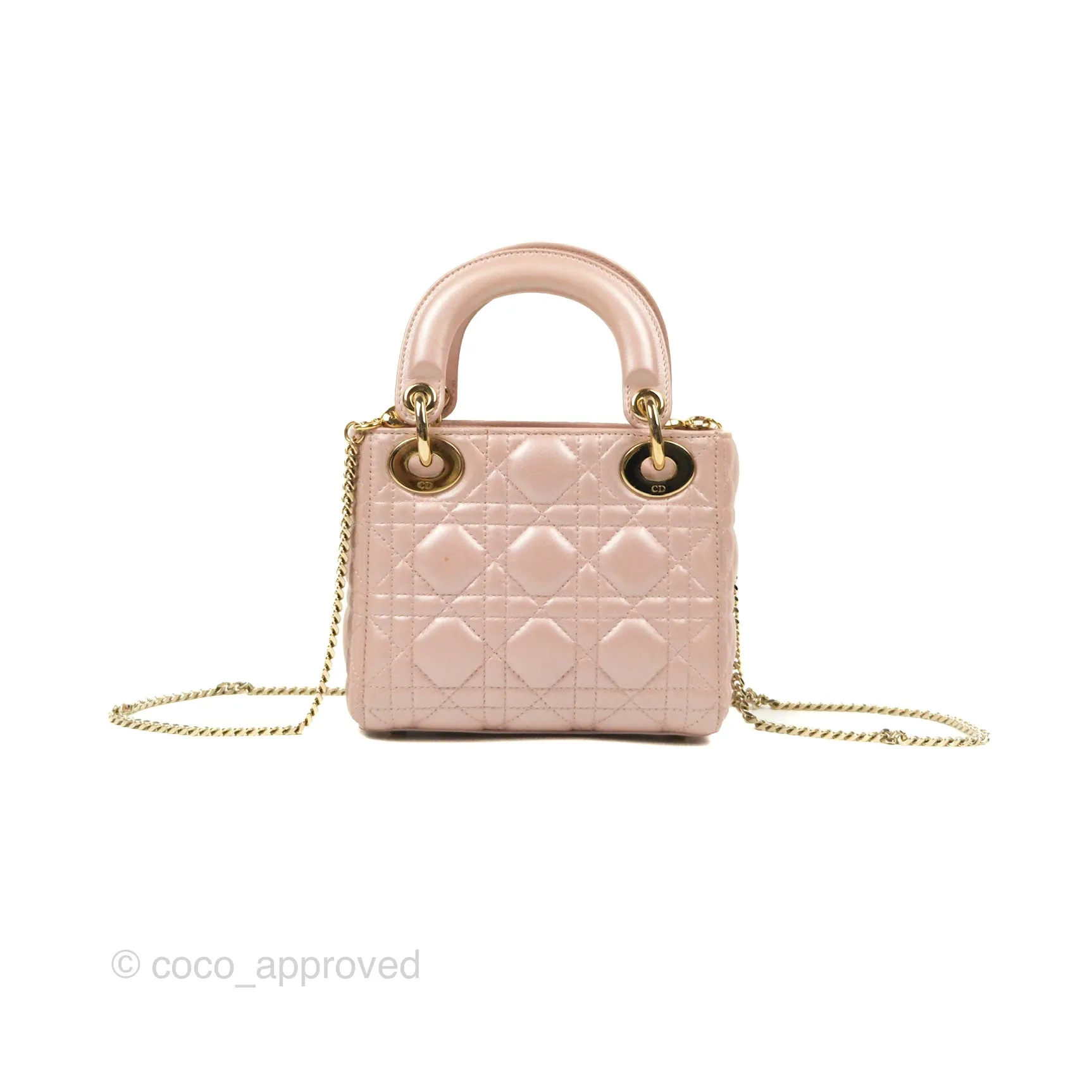 Christian Dior Mini Lady Dior Iridescent Light Pink Cannage Gold Hardware