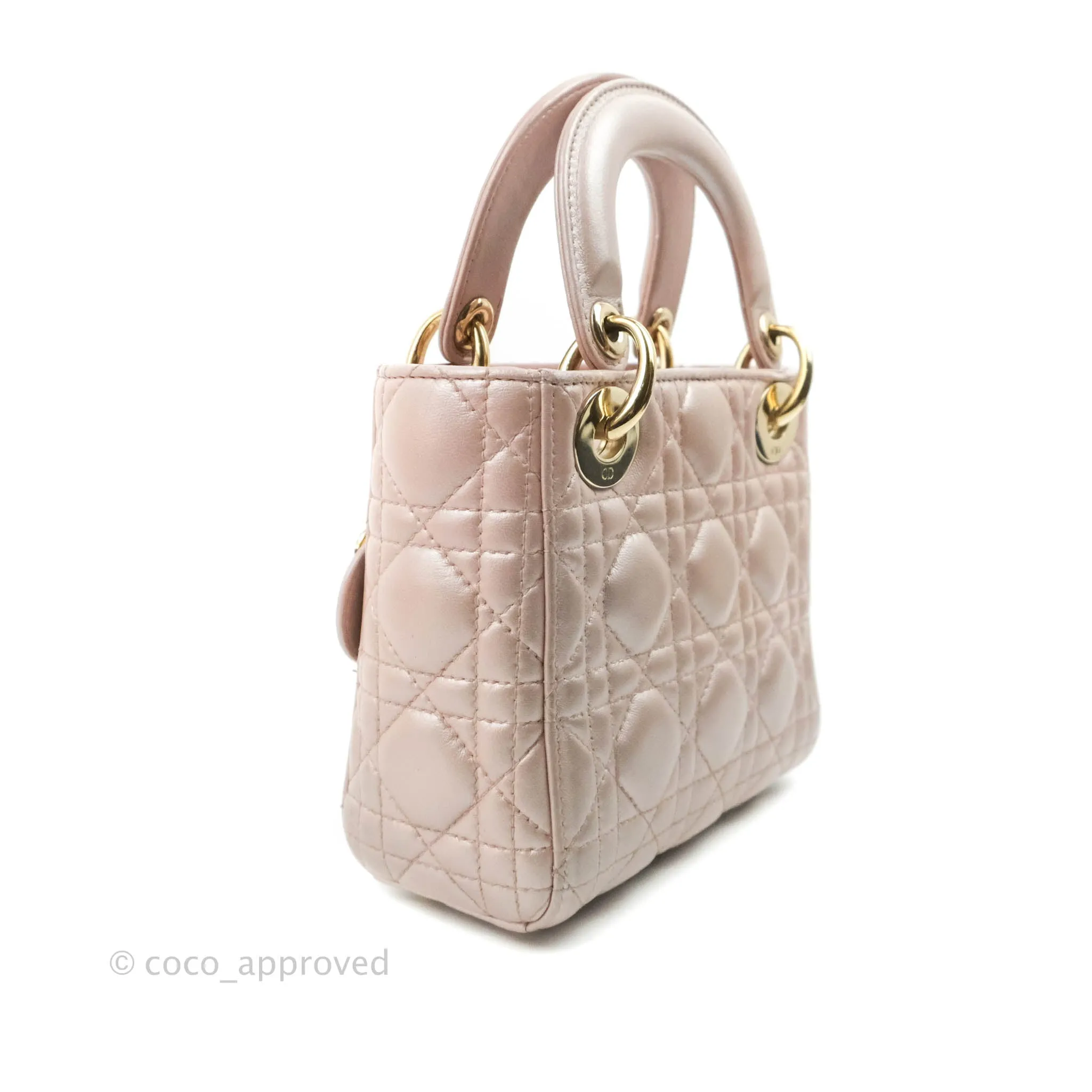 Christian Dior Mini Lady Dior Iridescent Light Pink Cannage Gold Hardware