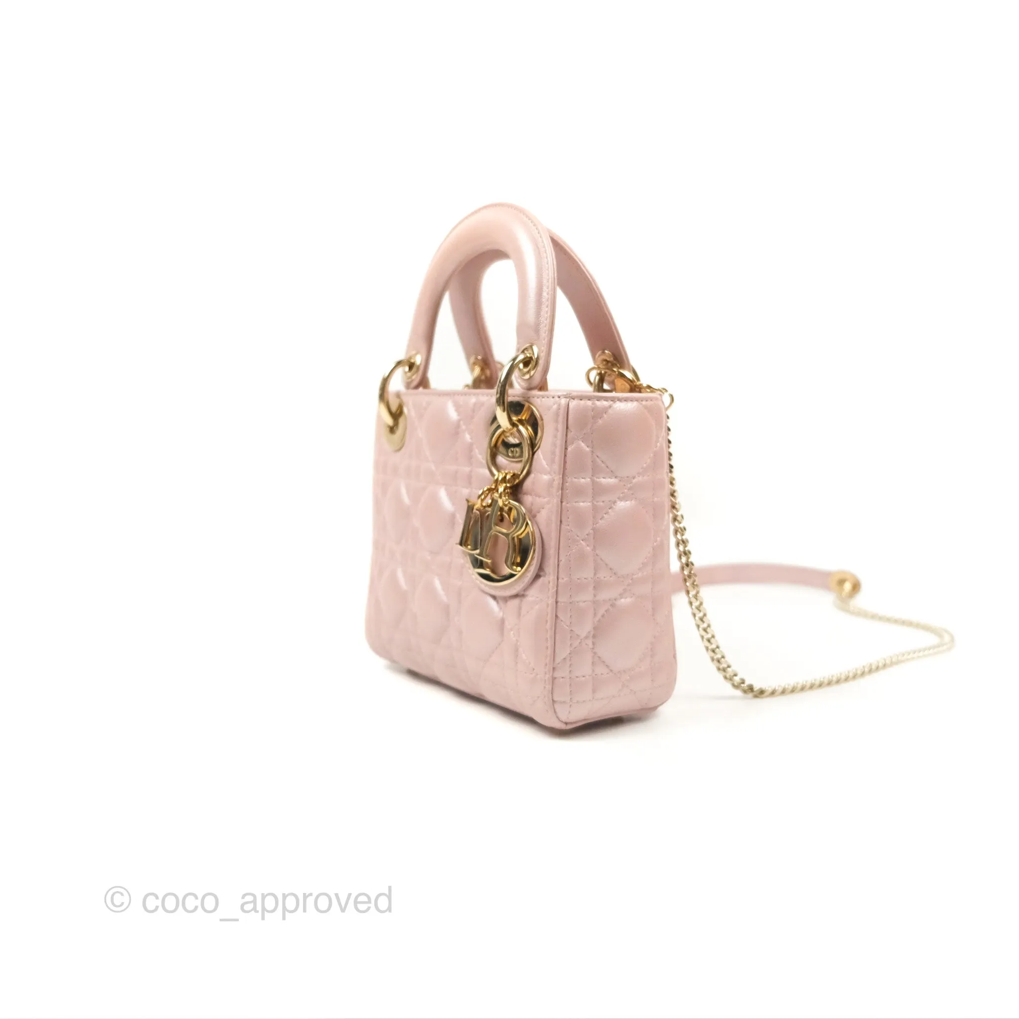 Christian Dior Mini Lady Dior Iridescent Light Pink Cannage Gold Hardware