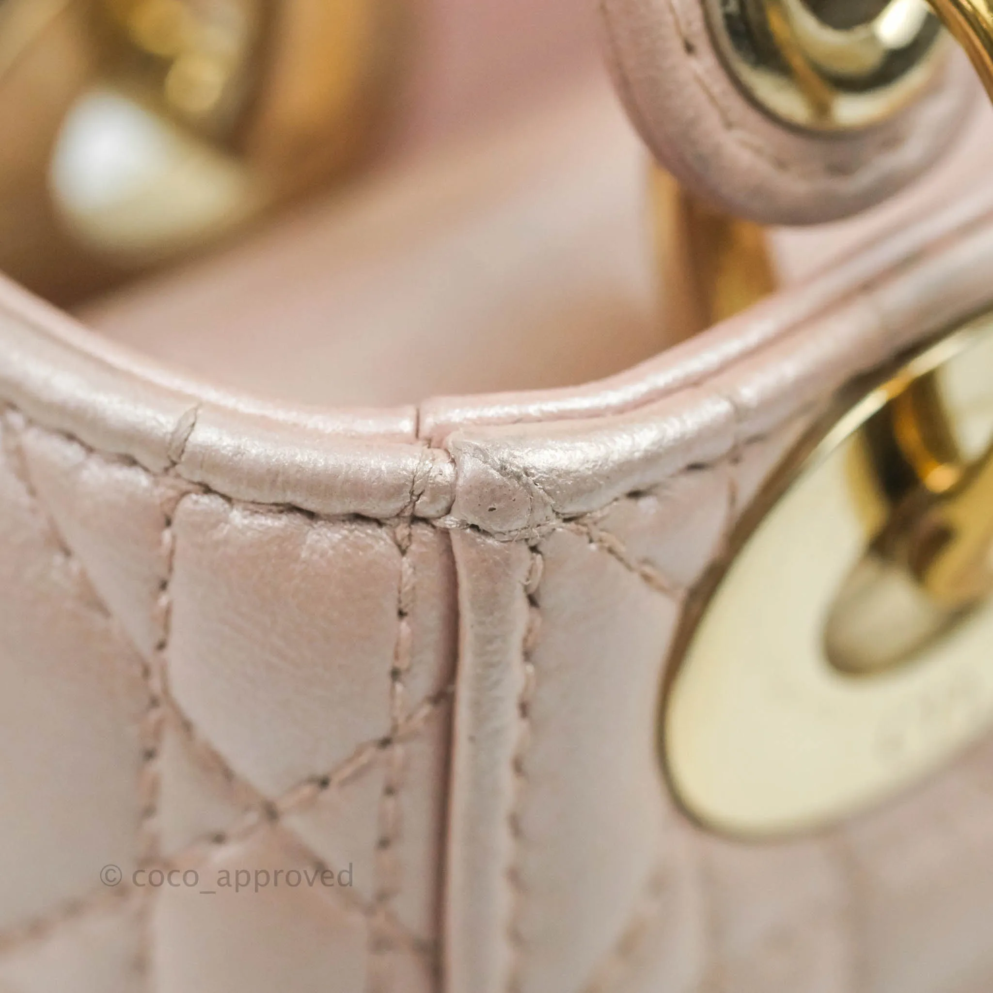 Christian Dior Mini Lady Dior Iridescent Light Pink Cannage Gold Hardware