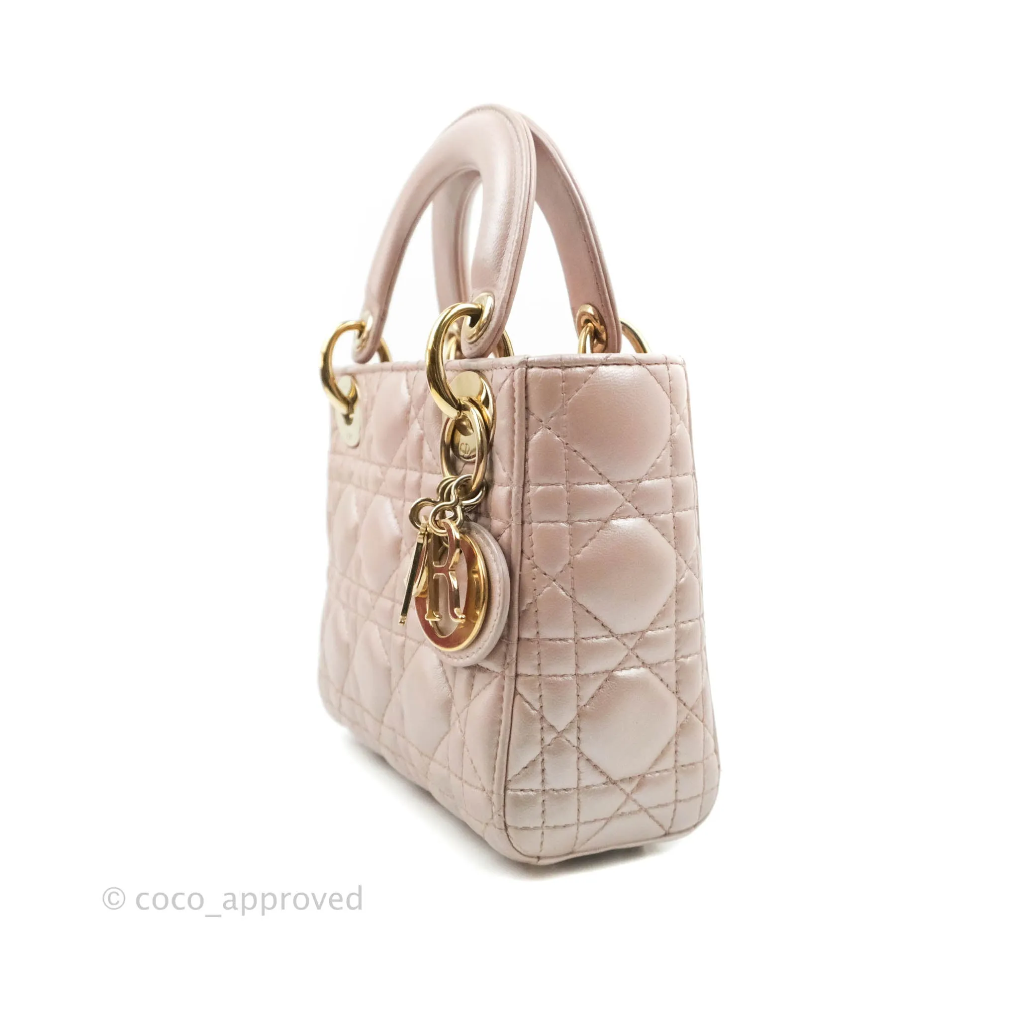 Christian Dior Mini Lady Dior Iridescent Light Pink Cannage Gold Hardware