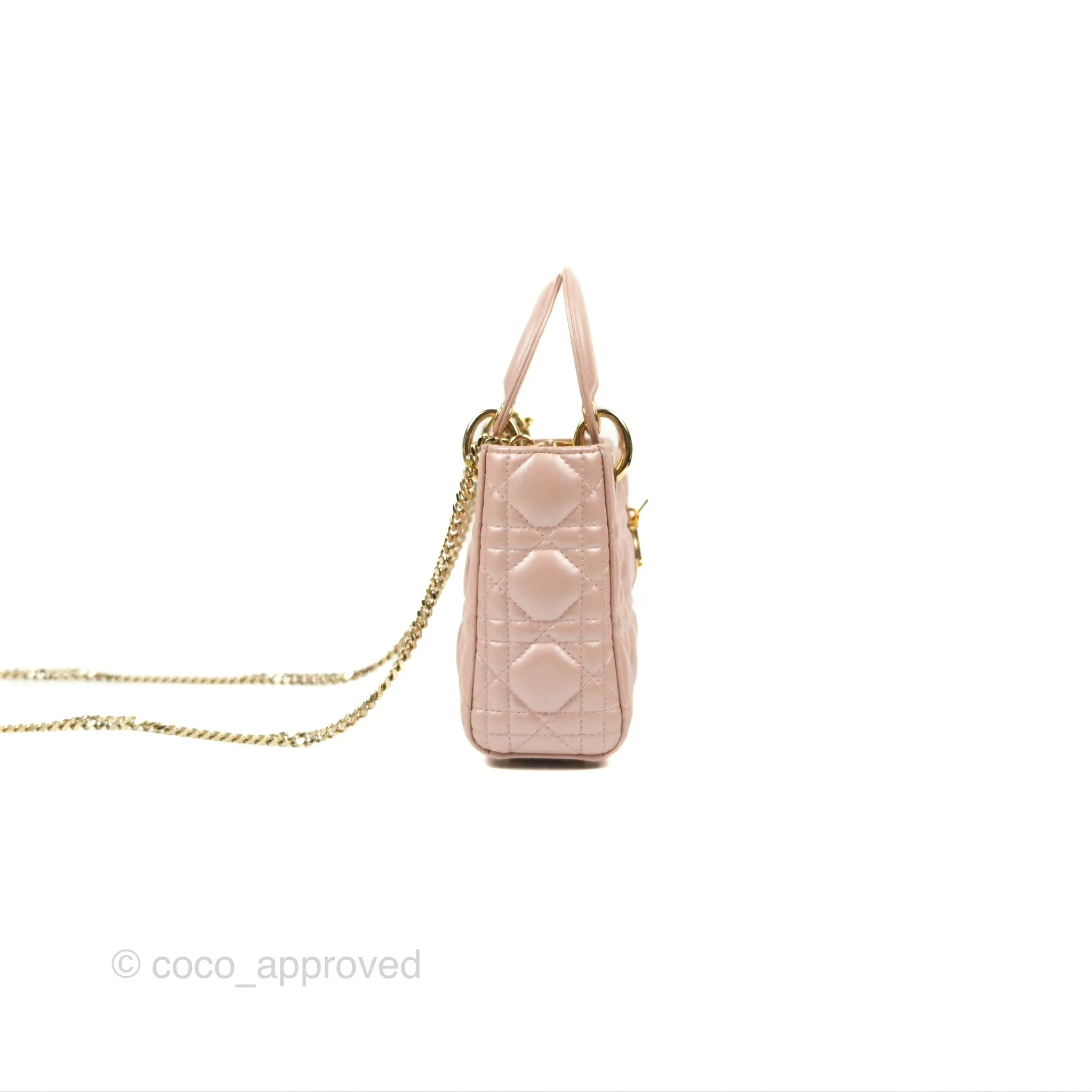 Christian Dior Mini Lady Dior Iridescent Light Pink Cannage Gold Hardware