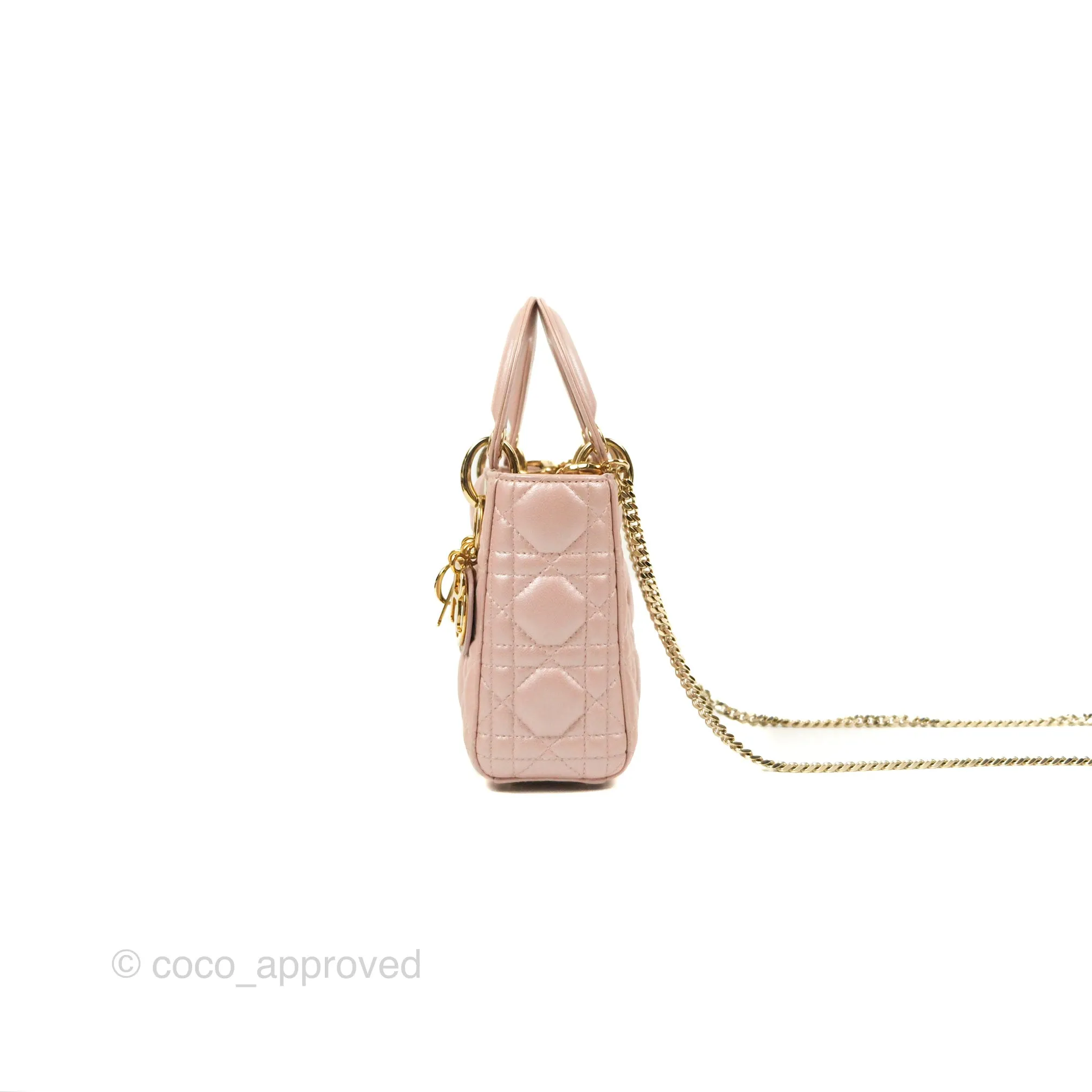 Christian Dior Mini Lady Dior Iridescent Light Pink Cannage Gold Hardware