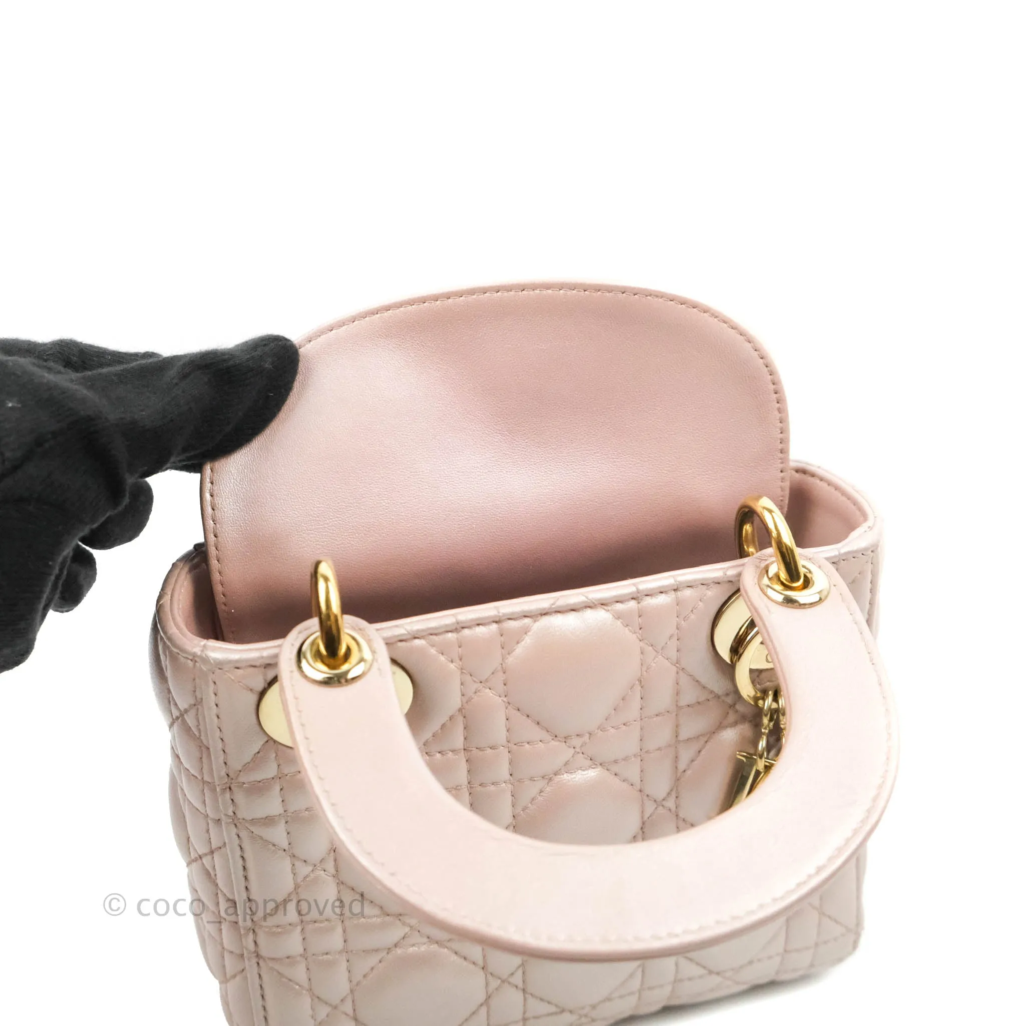 Christian Dior Mini Lady Dior Iridescent Light Pink Cannage Gold Hardware