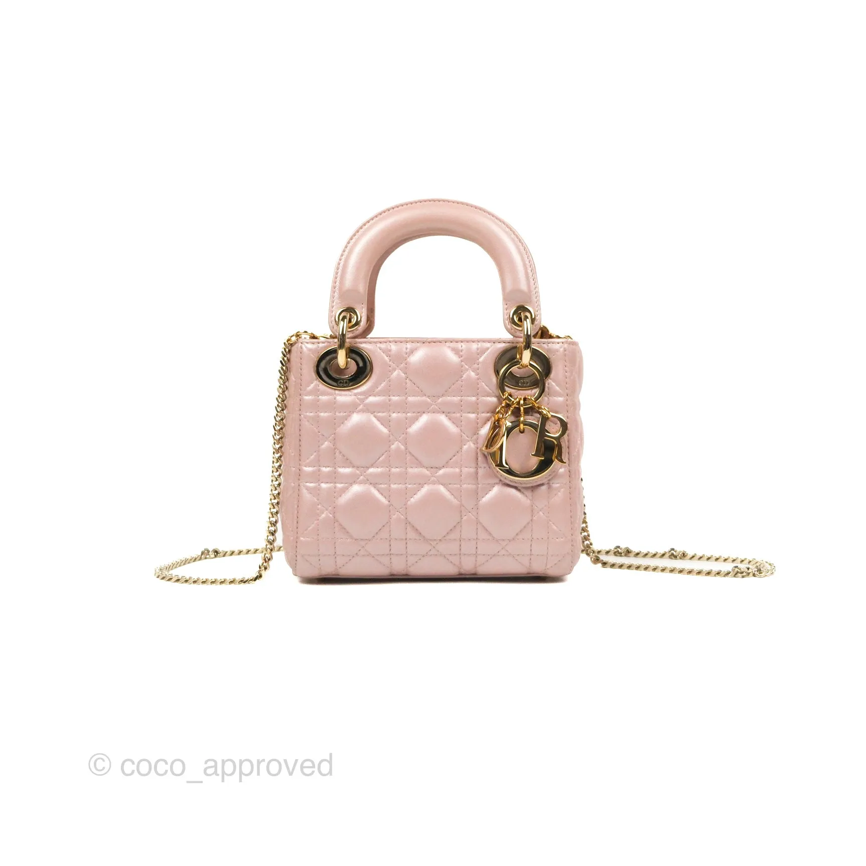 Christian Dior Mini Lady Dior Iridescent Light Pink Cannage Gold Hardware