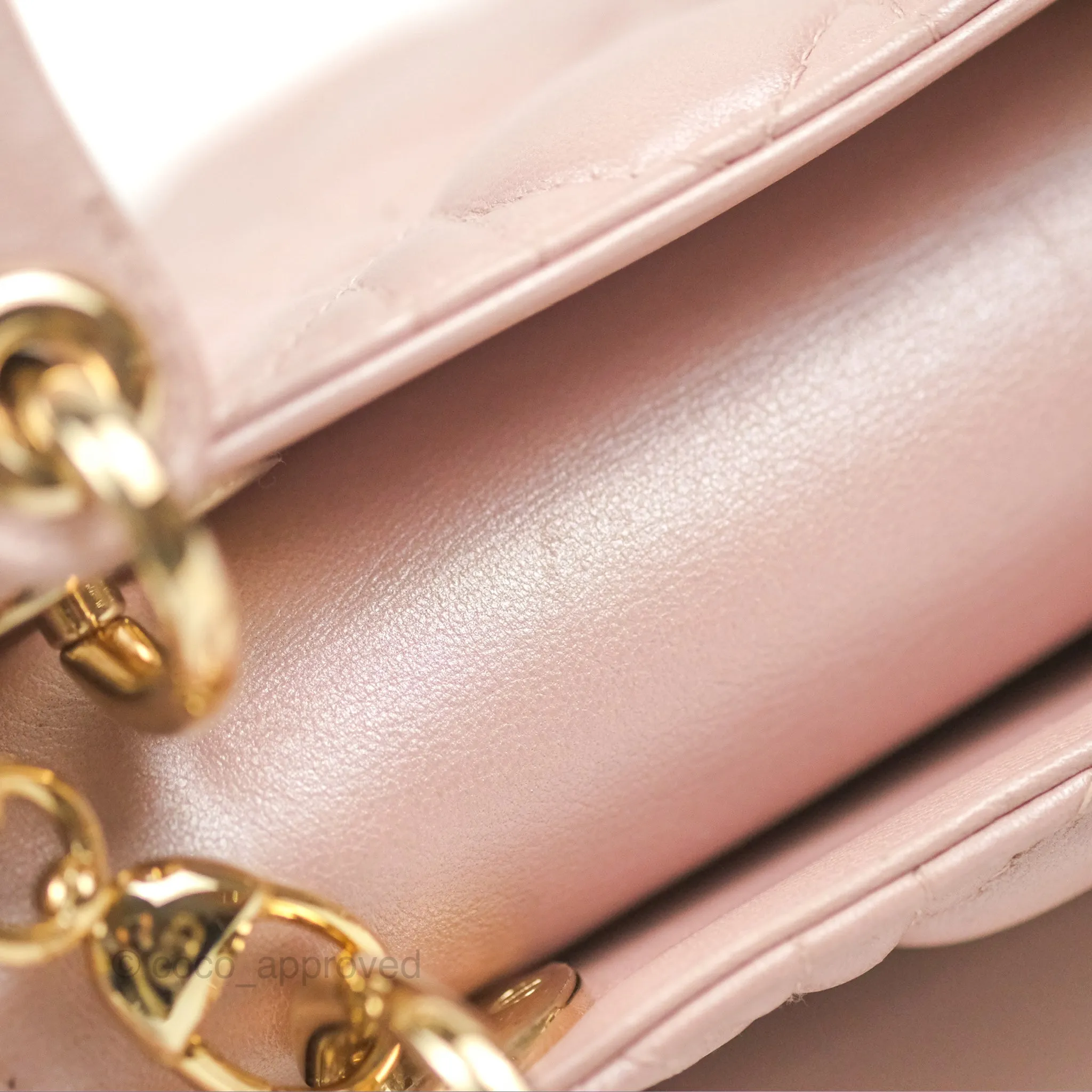Christian Dior Mini Lady Dior Iridescent Light Pink Cannage Gold Hardware