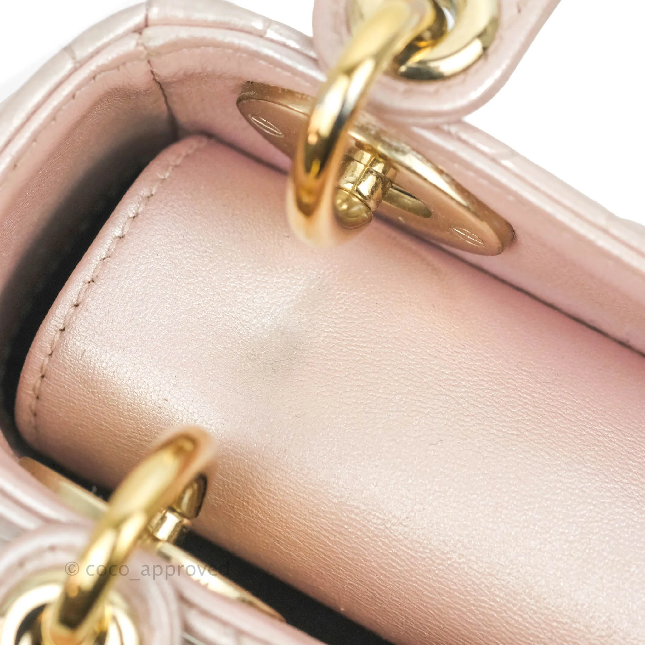 Christian Dior Mini Lady Dior Iridescent Light Pink Cannage Gold Hardware