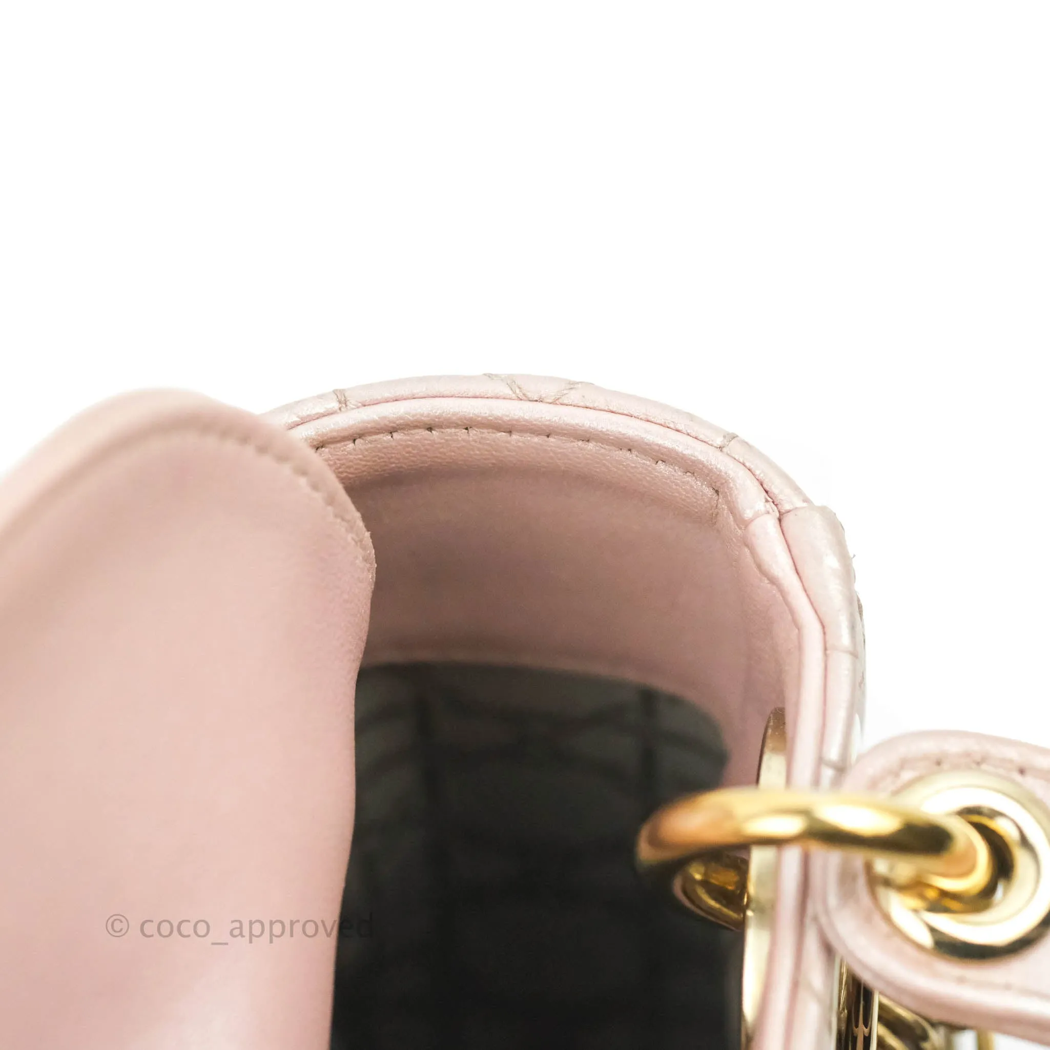 Christian Dior Mini Lady Dior Iridescent Light Pink Cannage Gold Hardware