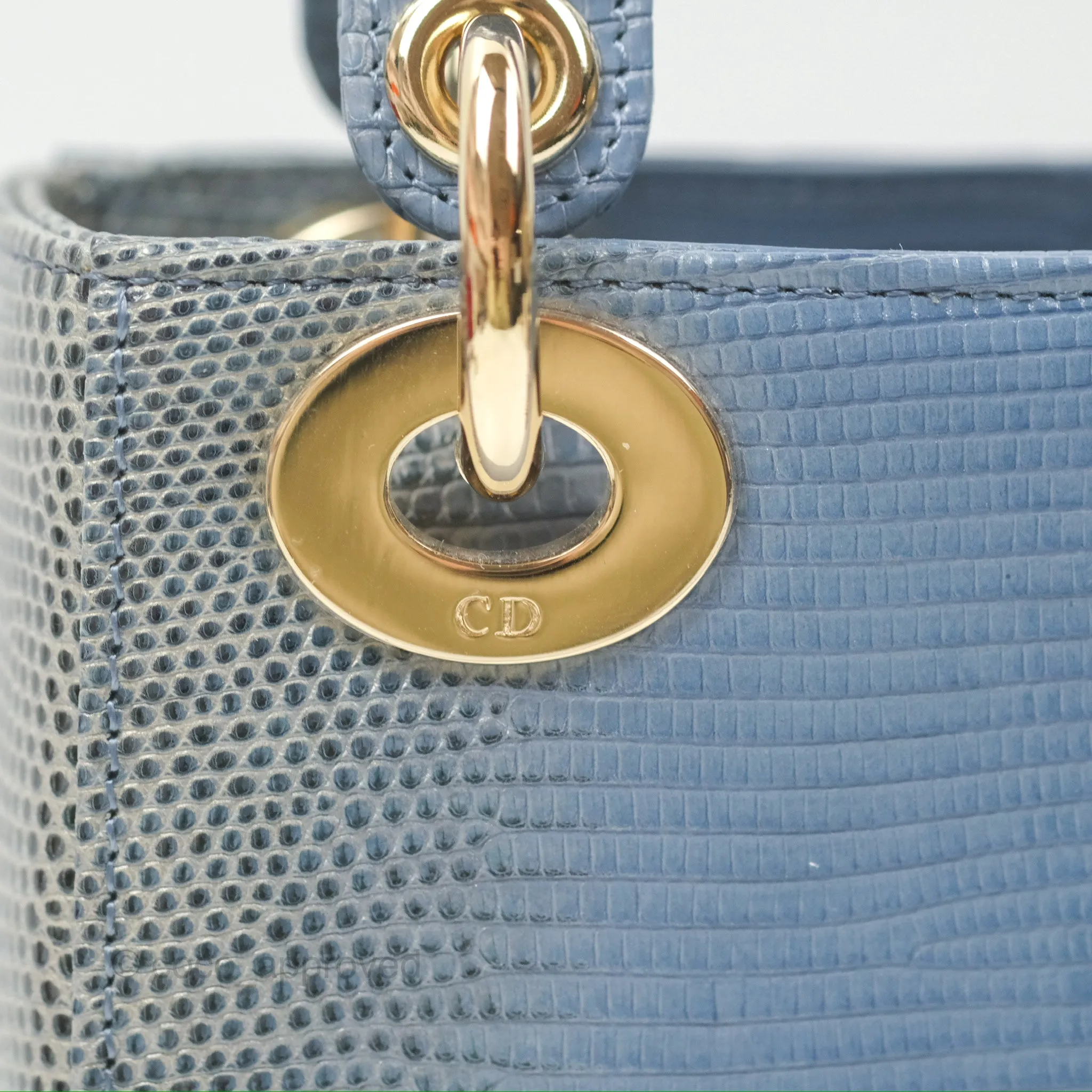 Christian Dior Mini Lady Dior Ombre Blue Lizard Gold Hardware