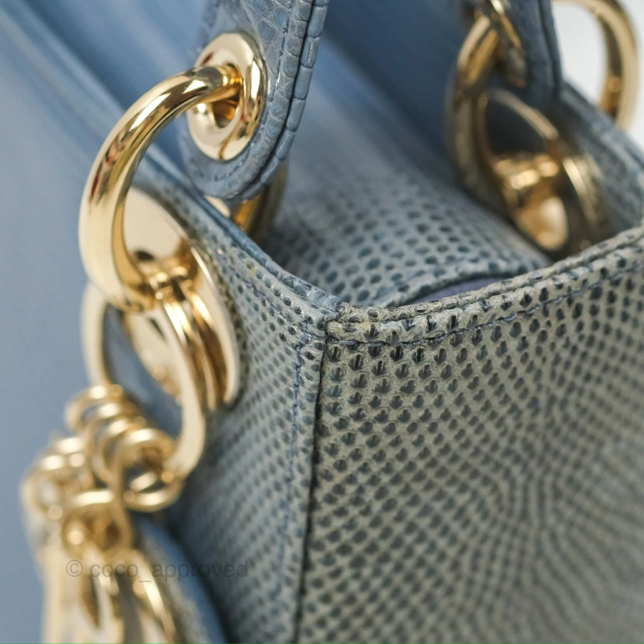 Christian Dior Mini Lady Dior Ombre Blue Lizard Gold Hardware