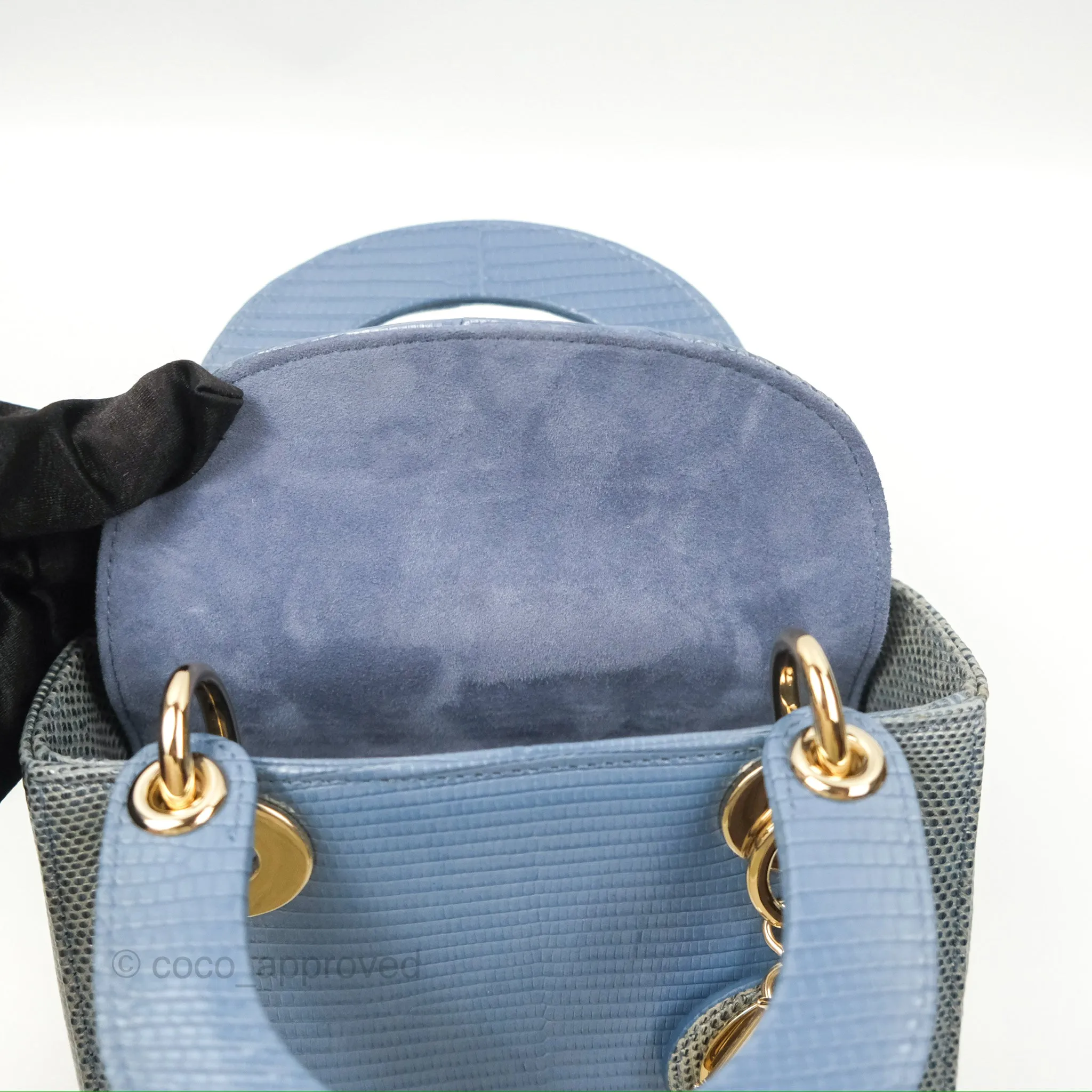 Christian Dior Mini Lady Dior Ombre Blue Lizard Gold Hardware