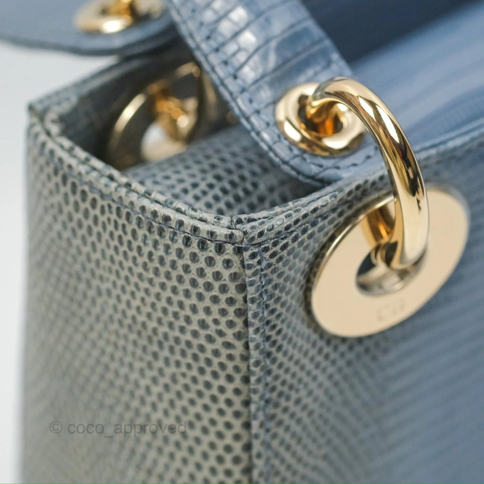 Christian Dior Mini Lady Dior Ombre Blue Lizard Gold Hardware