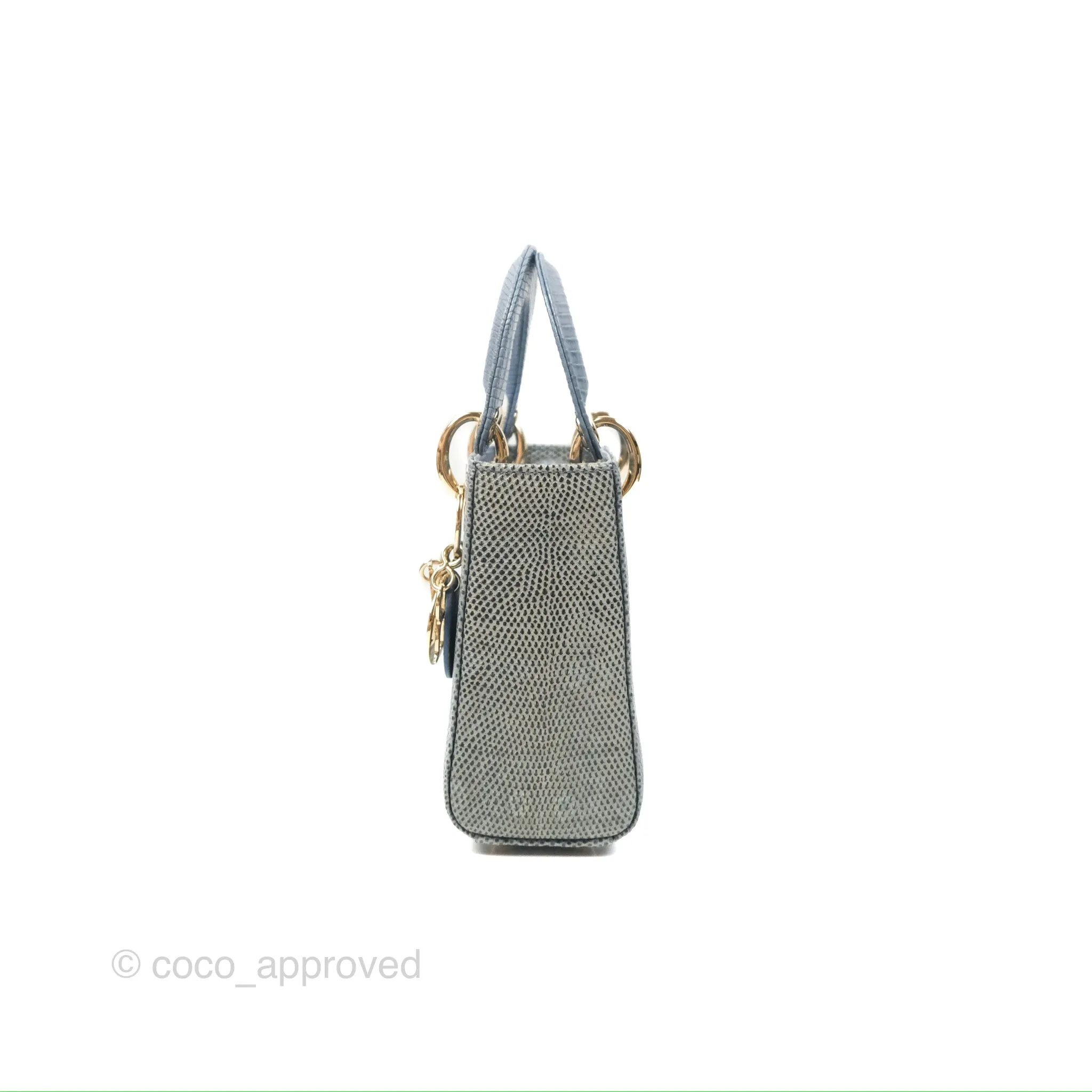Christian Dior Mini Lady Dior Ombre Blue Lizard Gold Hardware