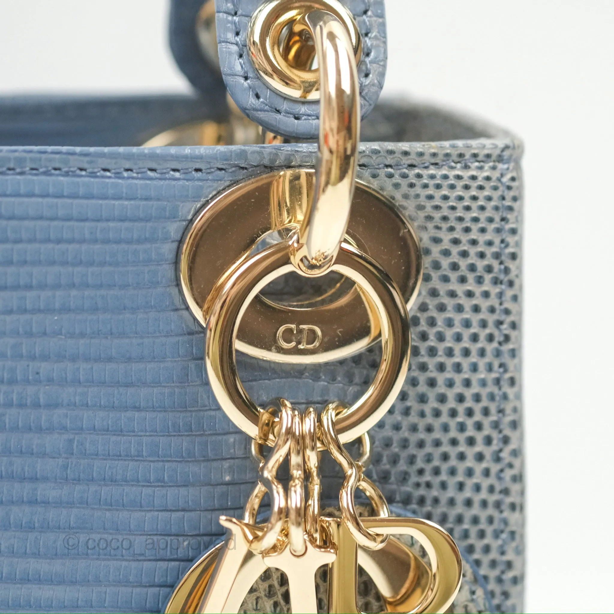 Christian Dior Mini Lady Dior Ombre Blue Lizard Gold Hardware