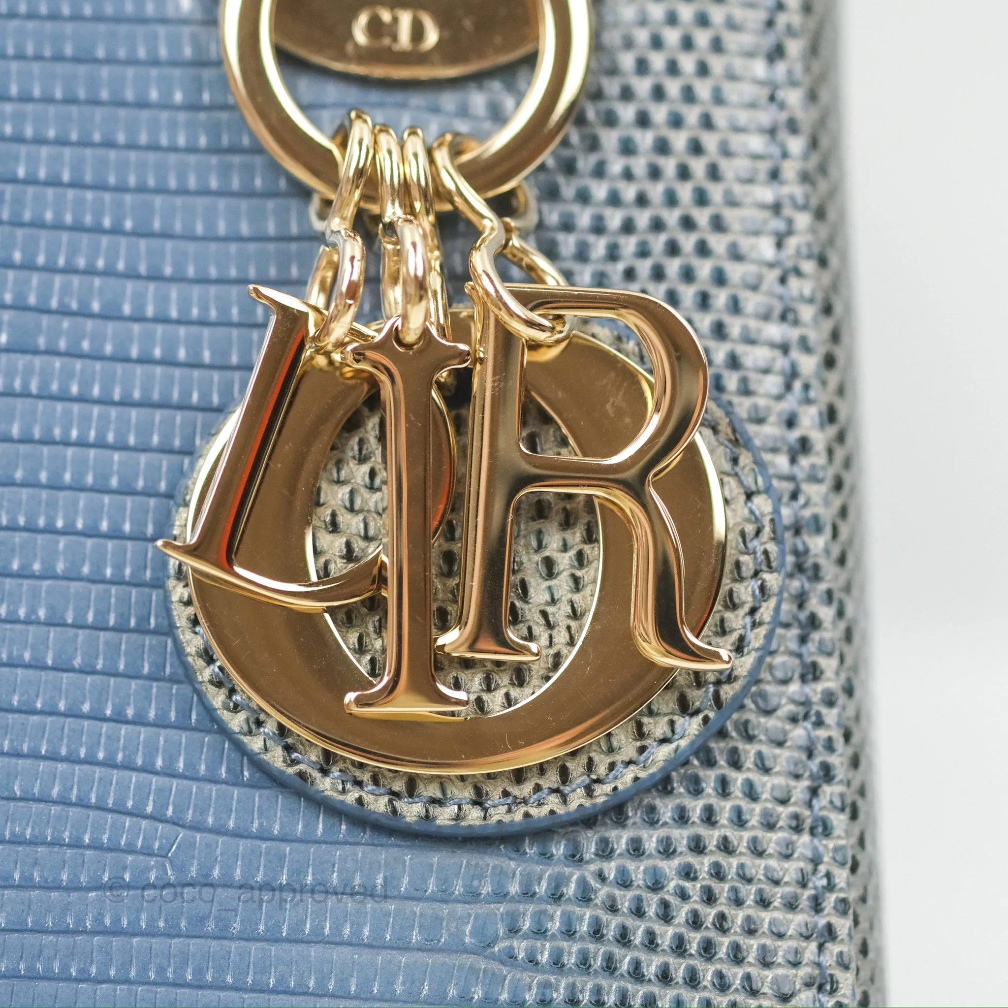 Christian Dior Mini Lady Dior Ombre Blue Lizard Gold Hardware