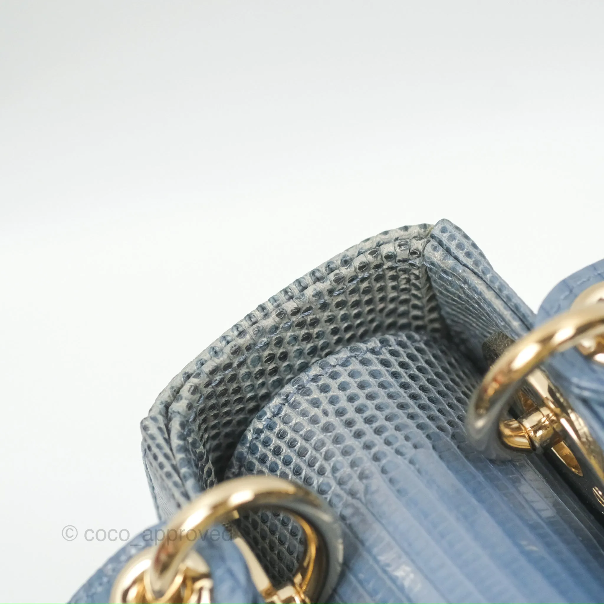 Christian Dior Mini Lady Dior Ombre Blue Lizard Gold Hardware