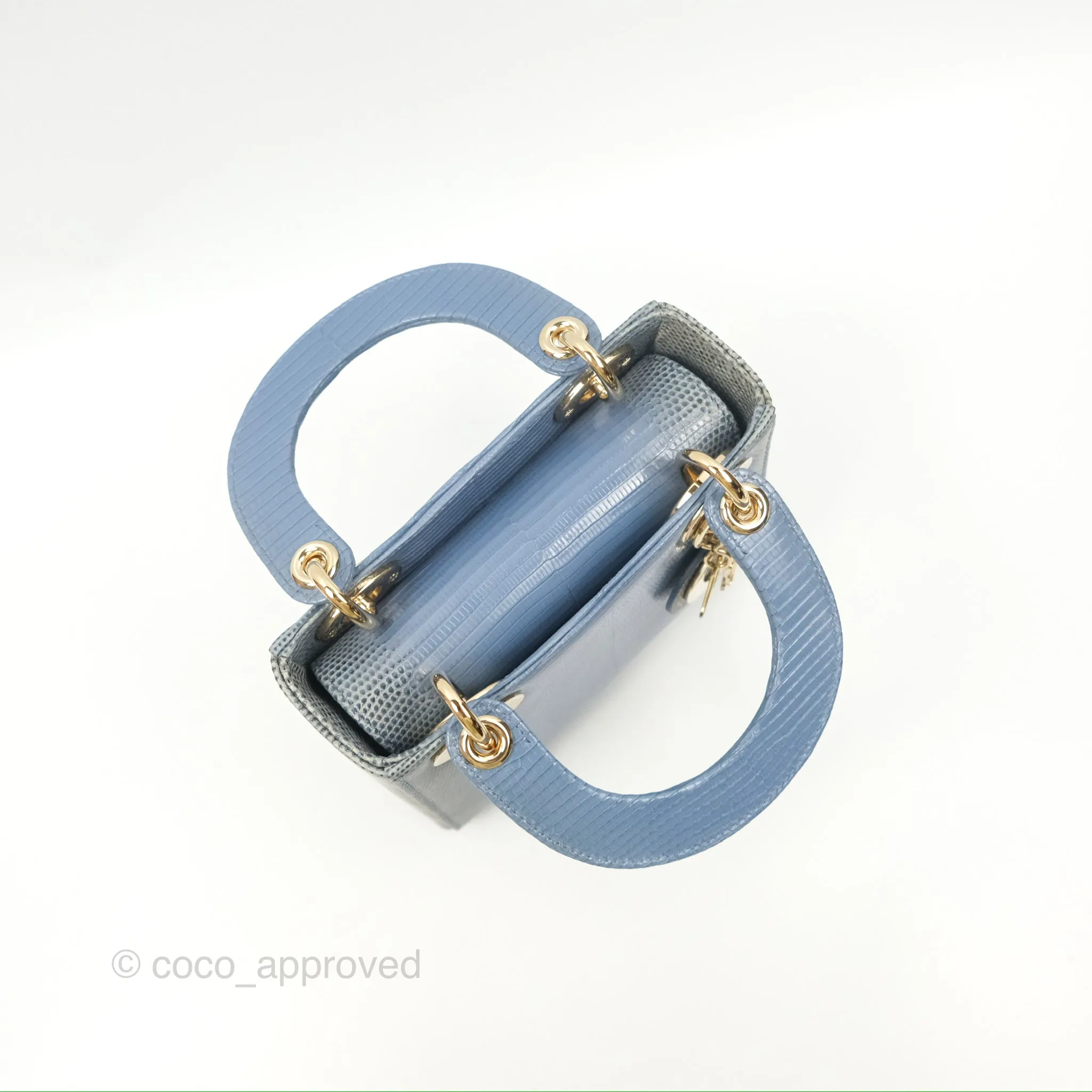 Christian Dior Mini Lady Dior Ombre Blue Lizard Gold Hardware