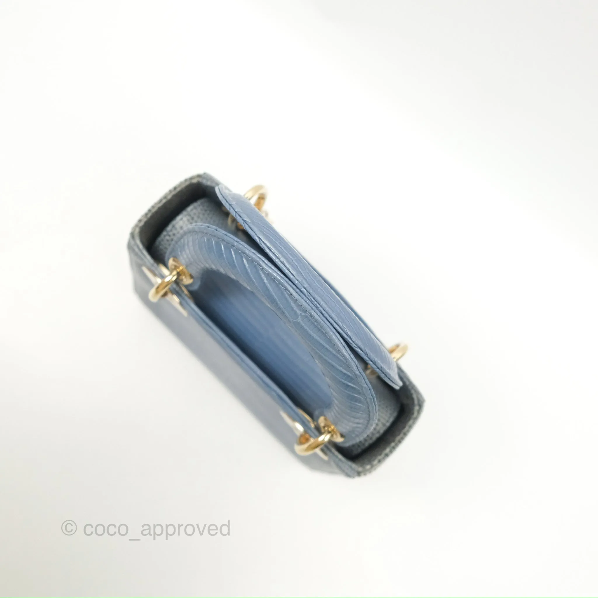 Christian Dior Mini Lady Dior Ombre Blue Lizard Gold Hardware