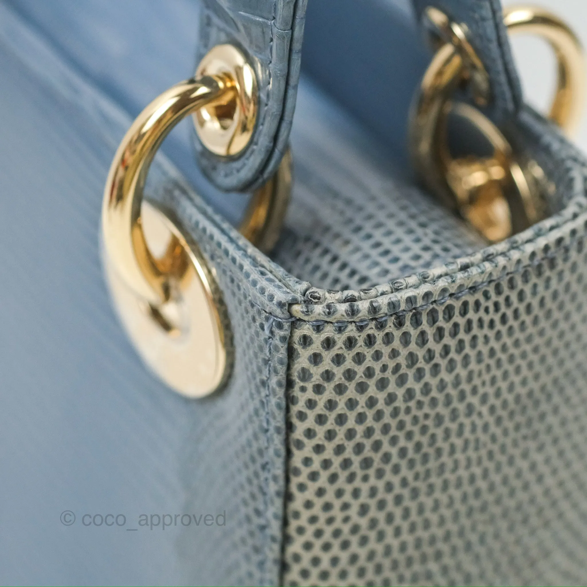 Christian Dior Mini Lady Dior Ombre Blue Lizard Gold Hardware