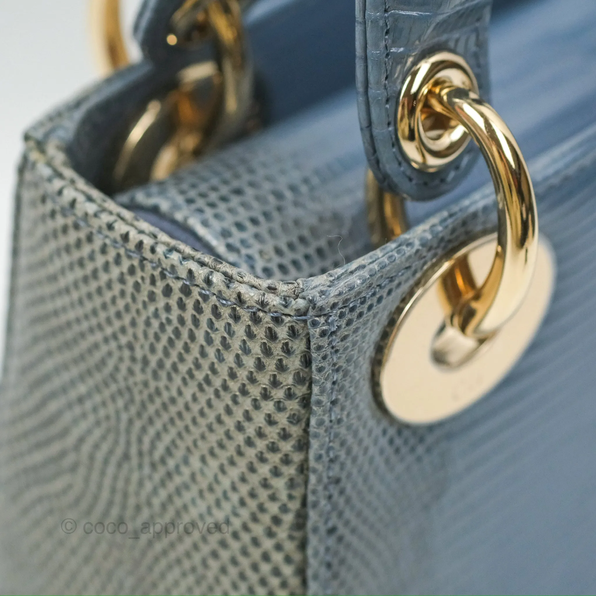 Christian Dior Mini Lady Dior Ombre Blue Lizard Gold Hardware