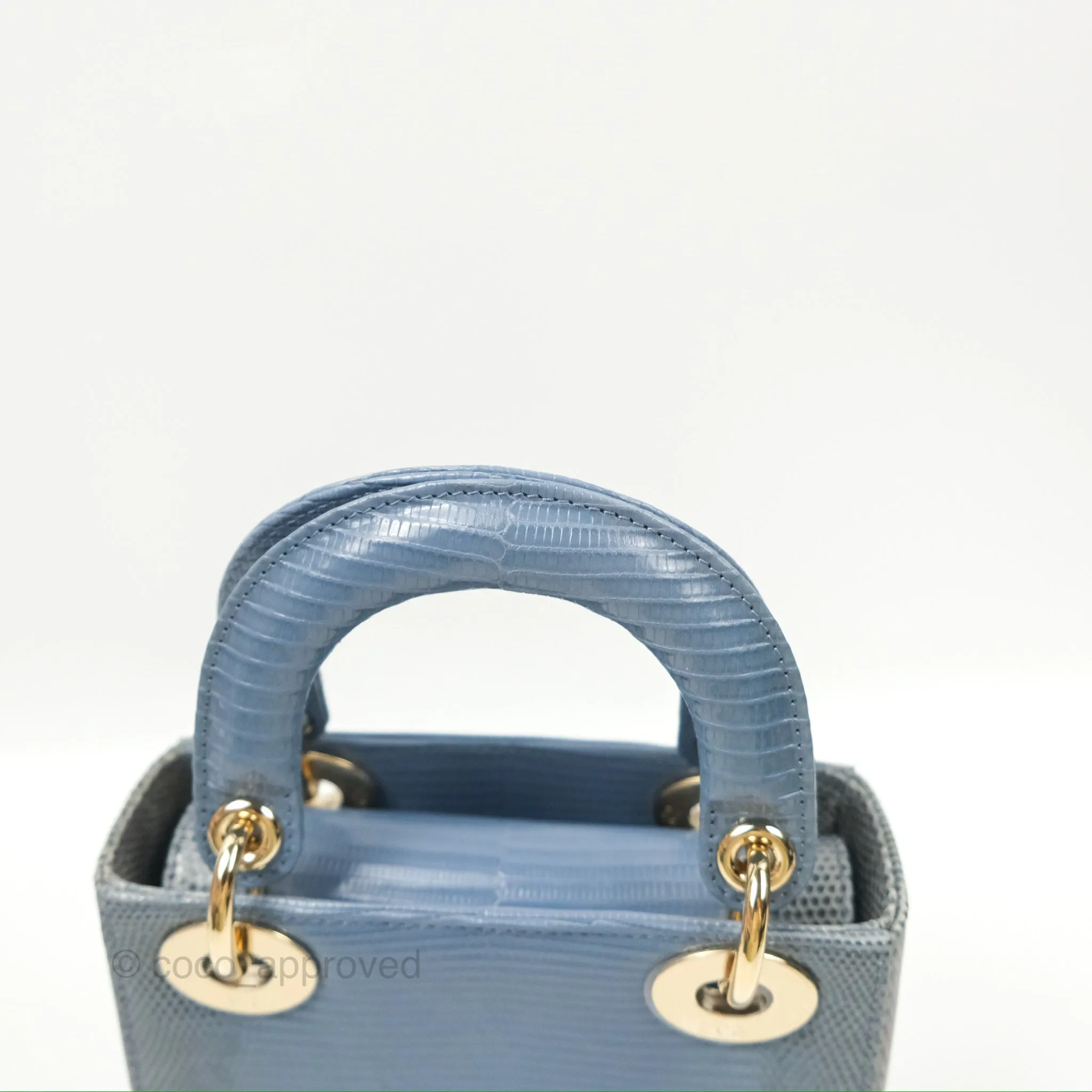 Christian Dior Mini Lady Dior Ombre Blue Lizard Gold Hardware