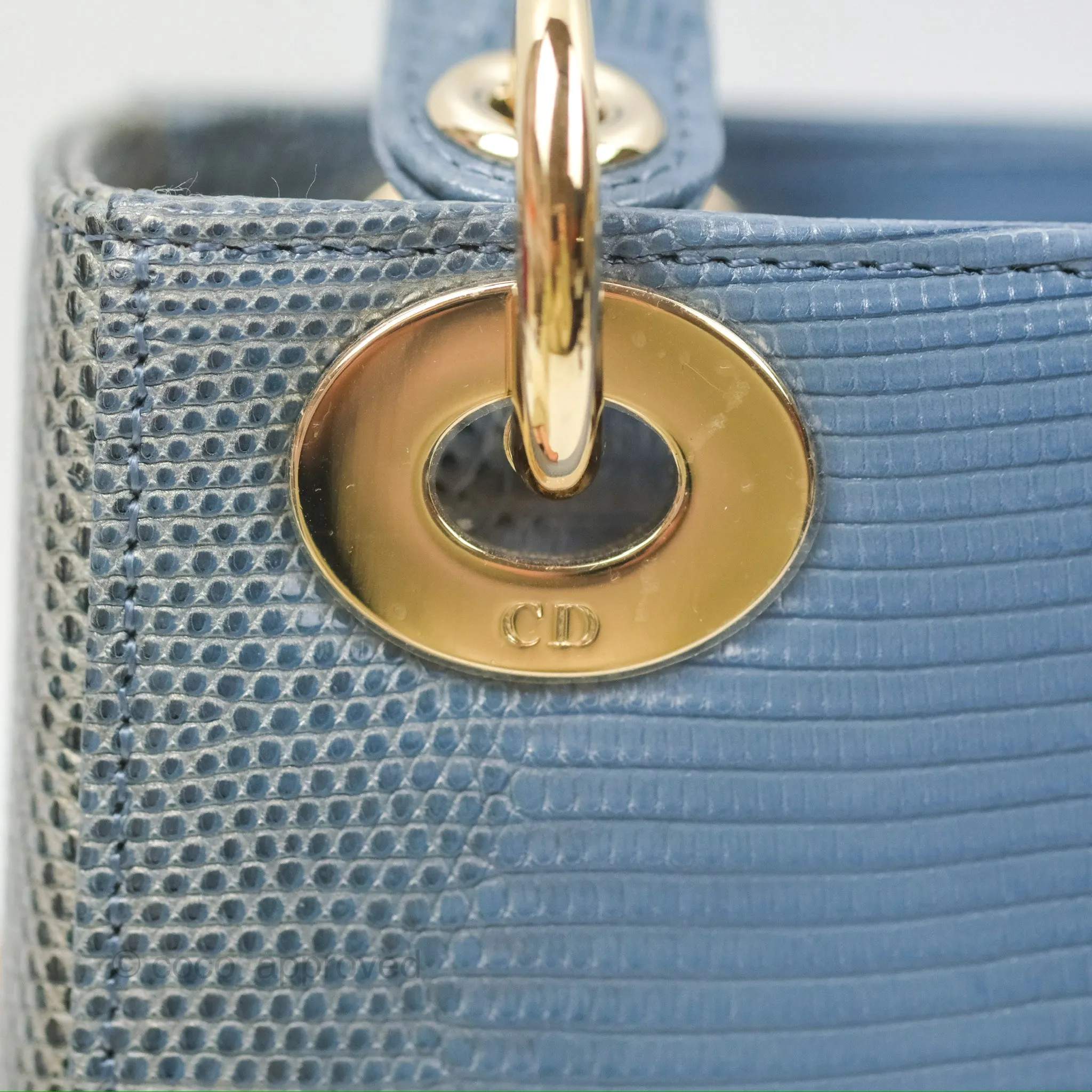 Christian Dior Mini Lady Dior Ombre Blue Lizard Gold Hardware