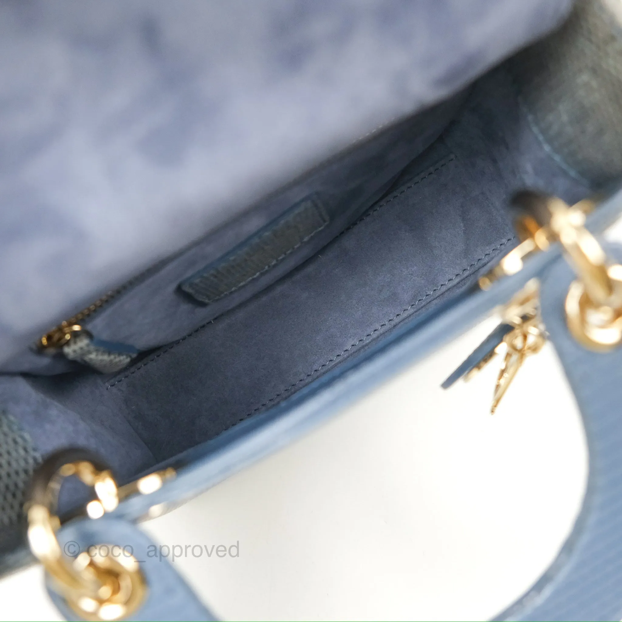 Christian Dior Mini Lady Dior Ombre Blue Lizard Gold Hardware